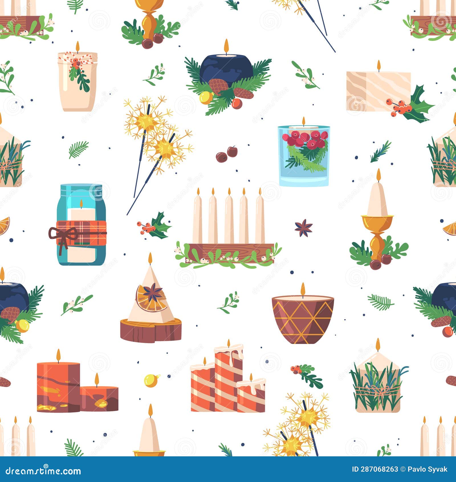 Handmade Christmas Candles Create a Seamless Pattern, Adding Warmth and