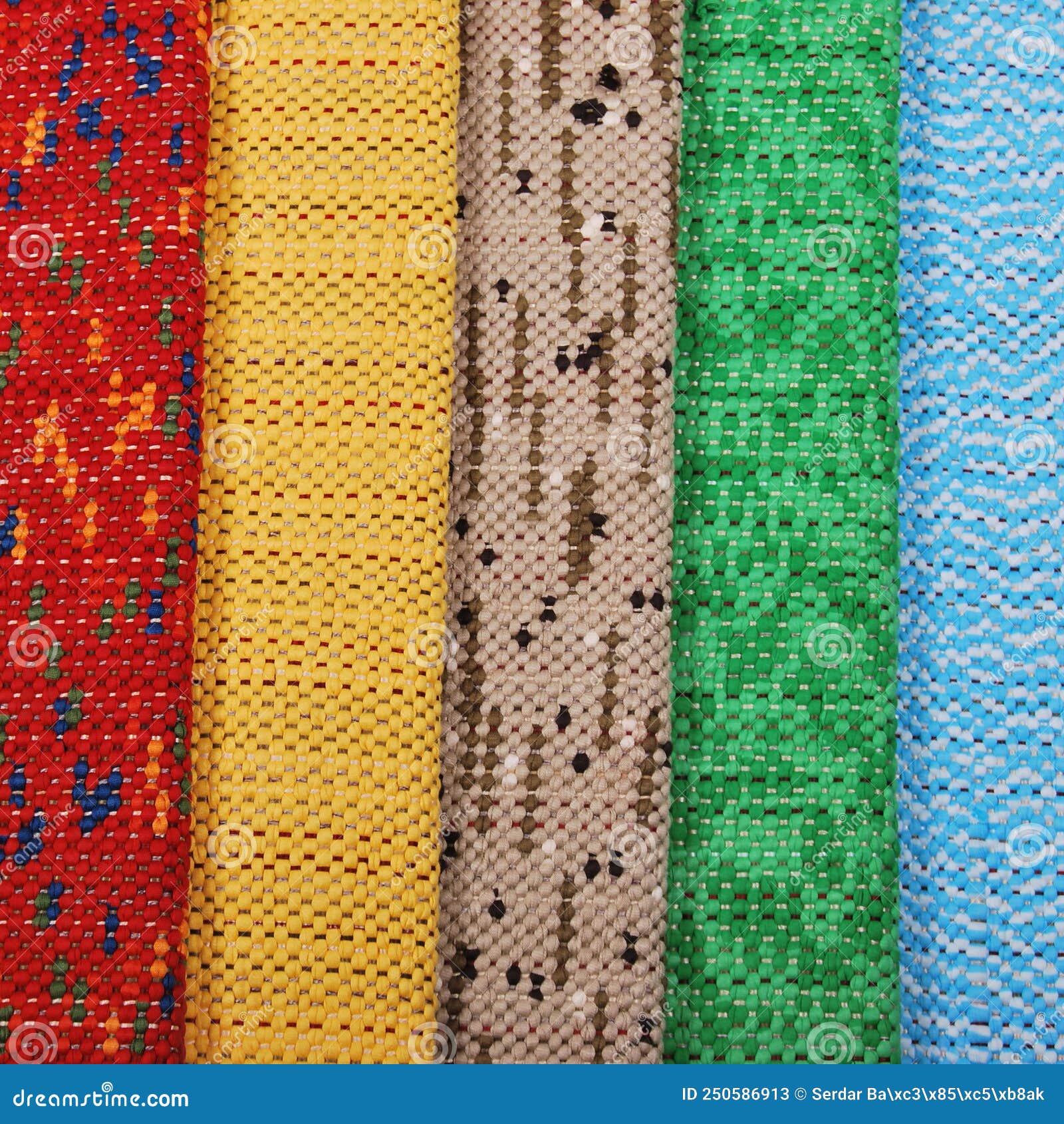 Handmade Colored Carpet and Rug Weavings, Colorful Rug Textures Stock