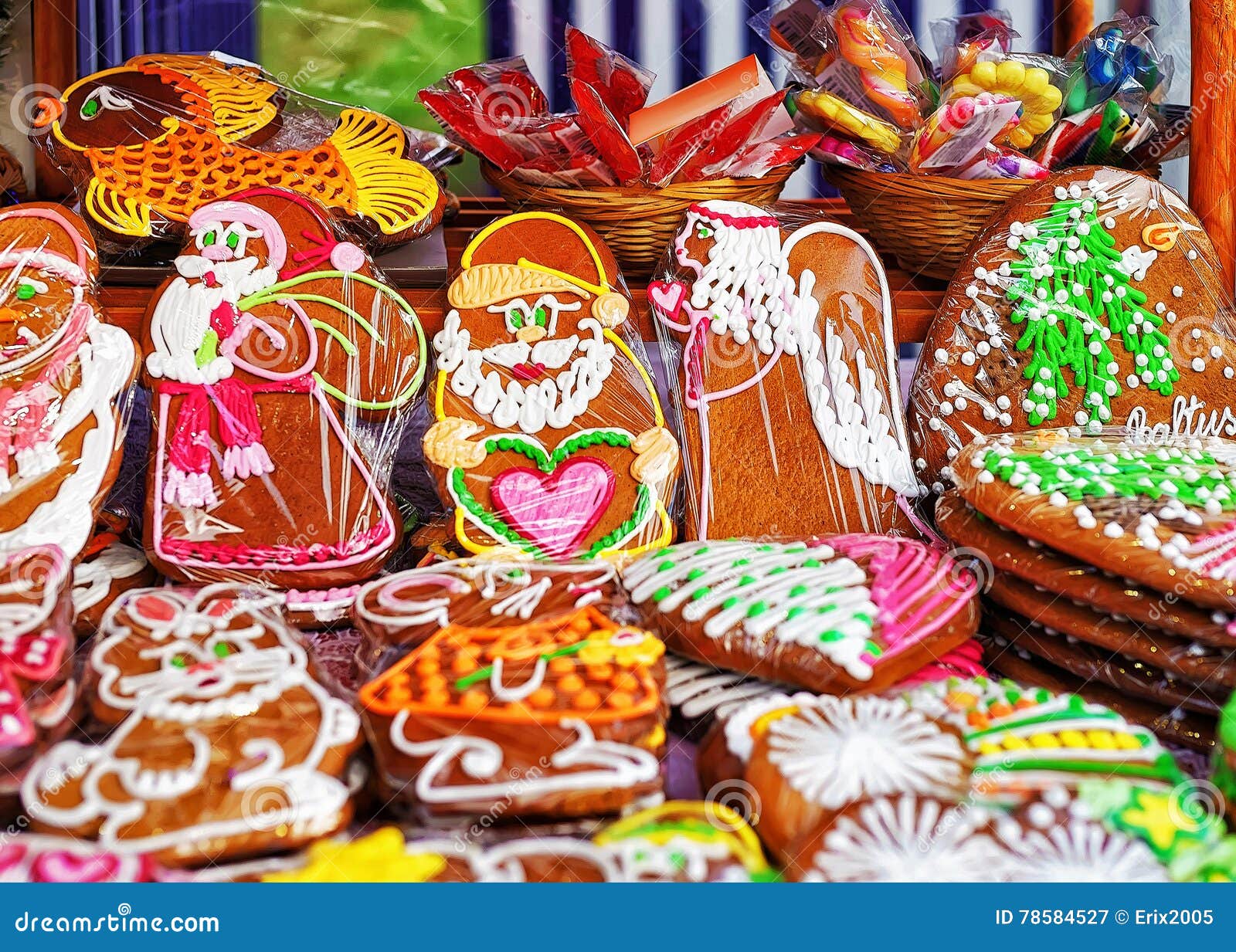 Handmade Colorful Gingerbreads Displayed At The Christmas Market In ...