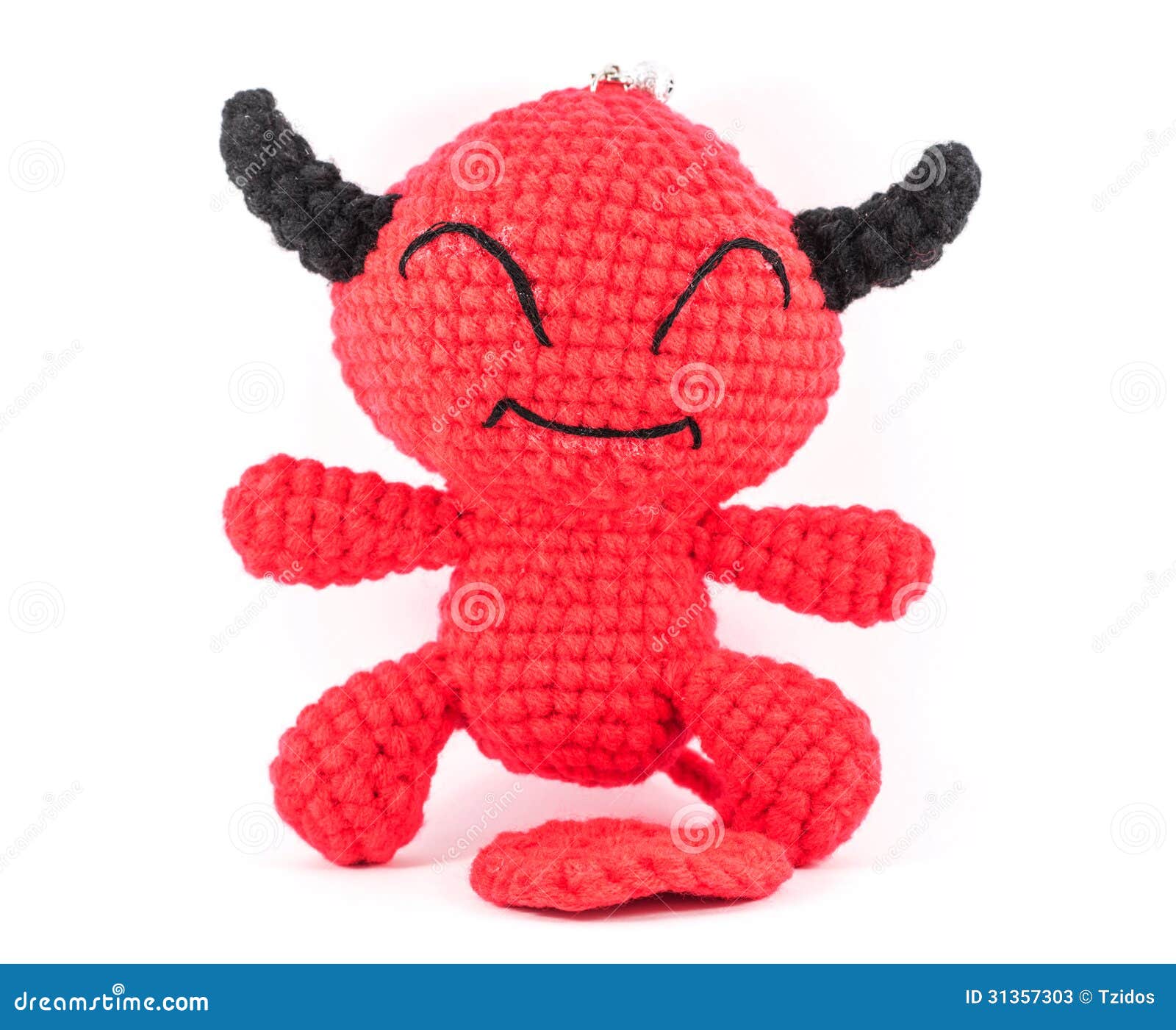 Handmade Crochet Red Devil Doll on White Background Stock Image Image