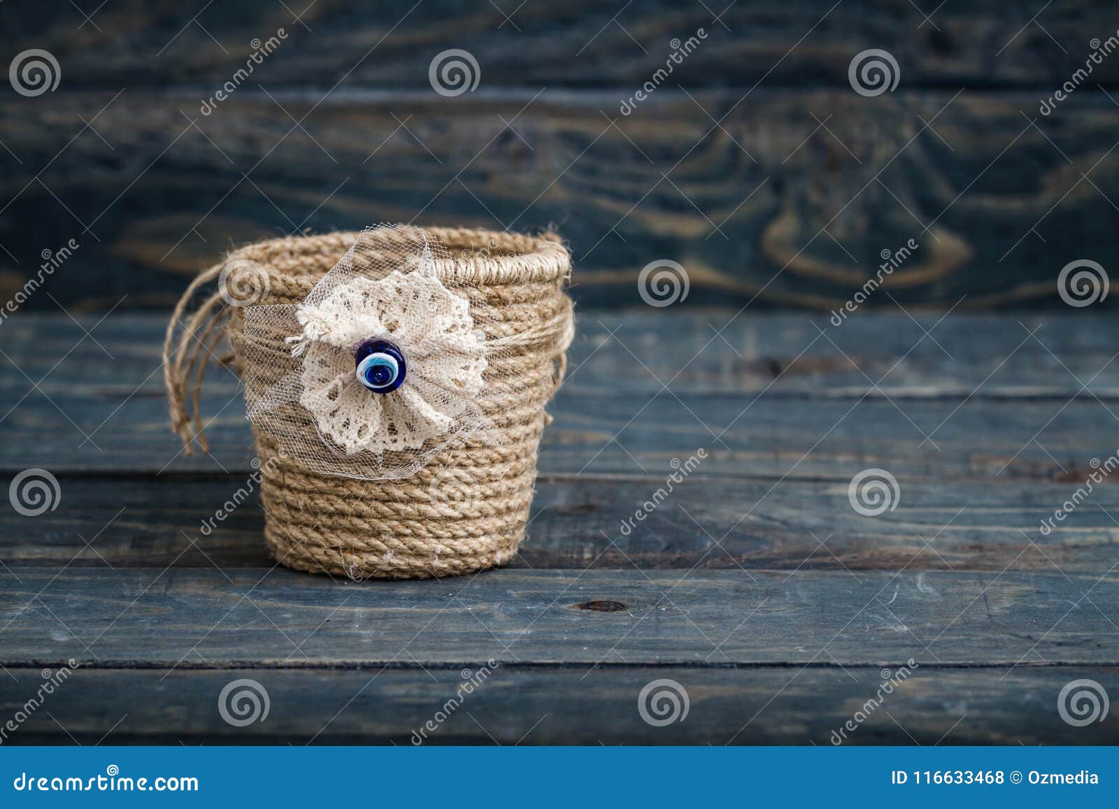 Handmade Dekoratif Basket Made of Thick Jute Rope Stock Photo