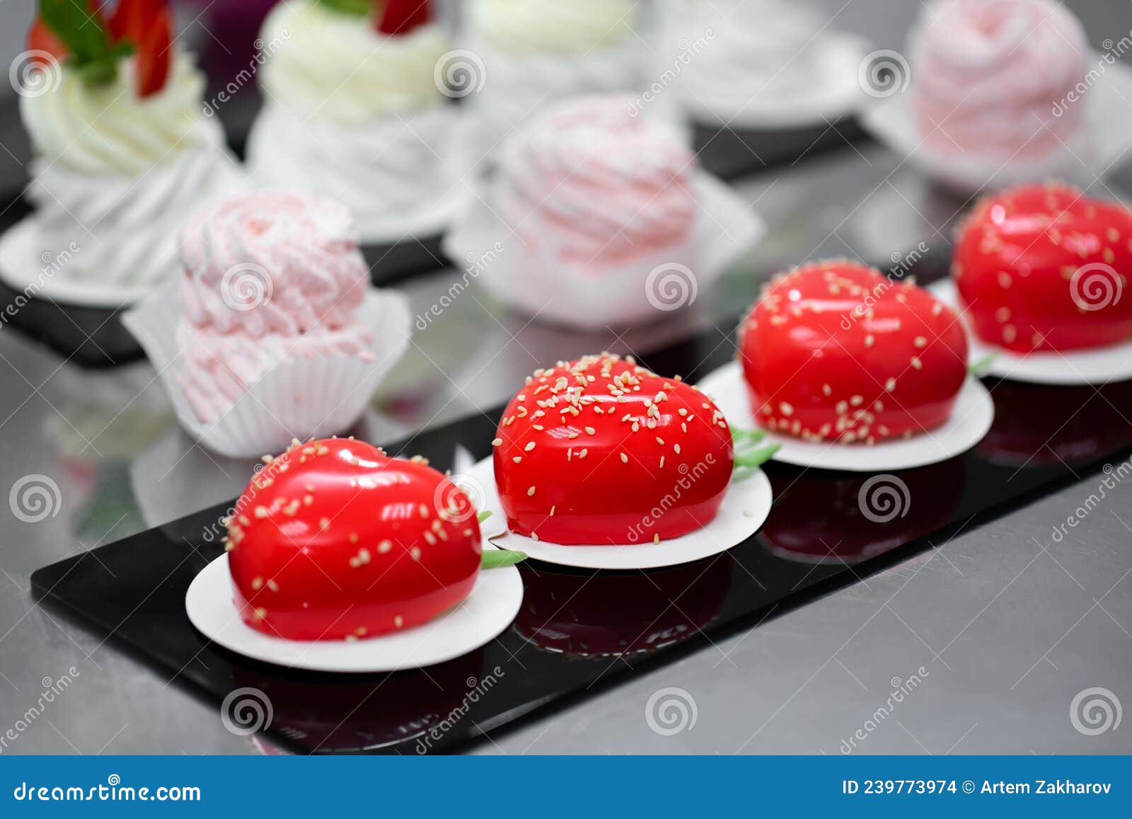 Handmade Desserts are on the Table in the Pastry Shop. Stock Photo