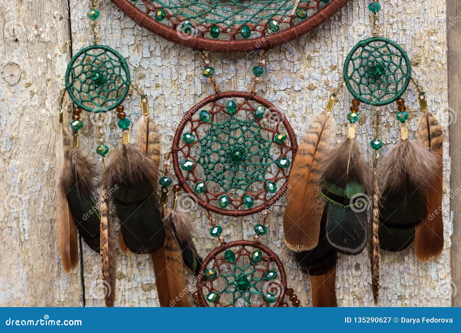 Handmade Dream Catcher with Feathers Threads and Beads Rope Hanging