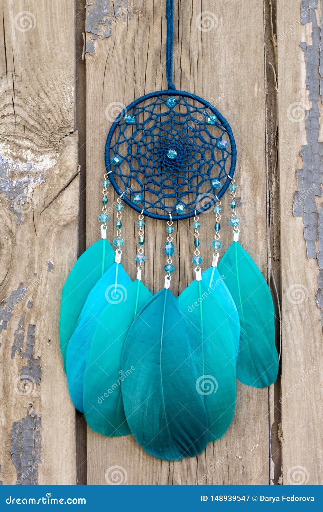 Handmade Dream Catcher with Feathers Threads and Beads Rope Hanging