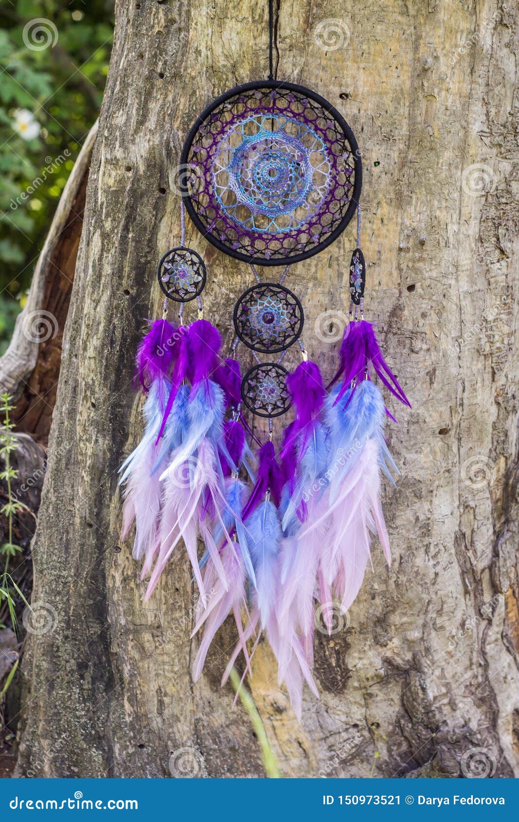 Handmade Dream Catcher with Feathers Threads and Beads Rope Hanging