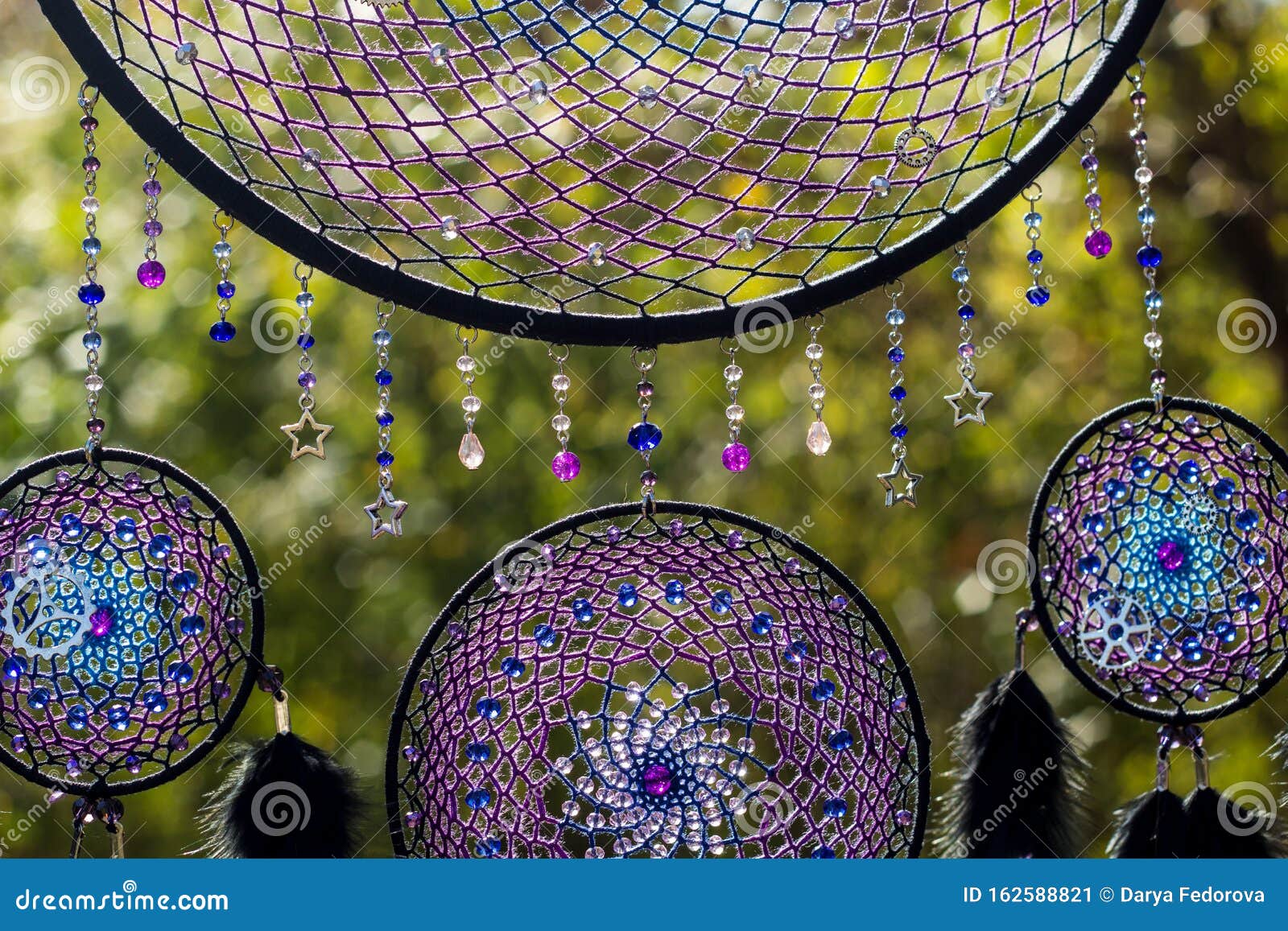 Handmade Dream Catcher with Feathers Threads and Beads Rope Hanging