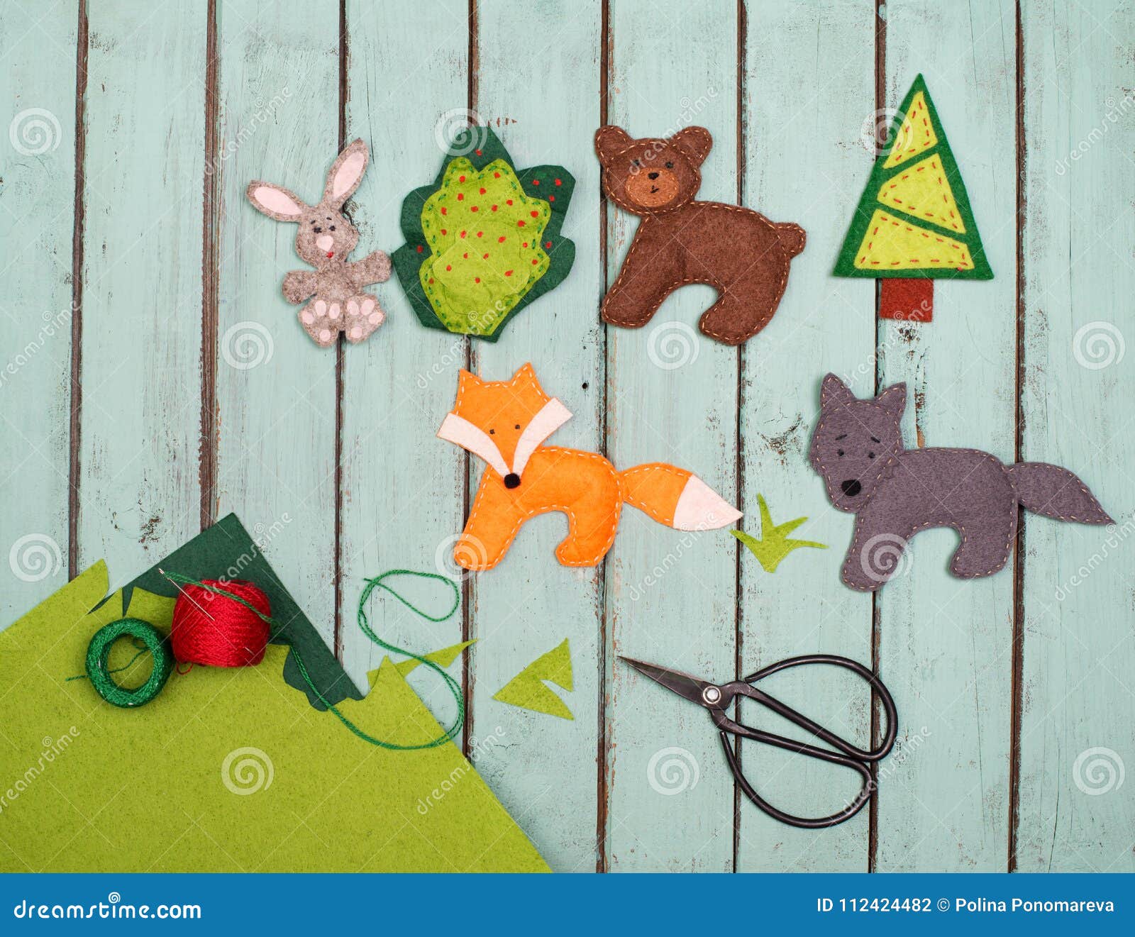 Handmade Felt Toys Animals Over Wooden Rustic Background. Felt T Stock  Photo - Image of colors, gift: 112424482