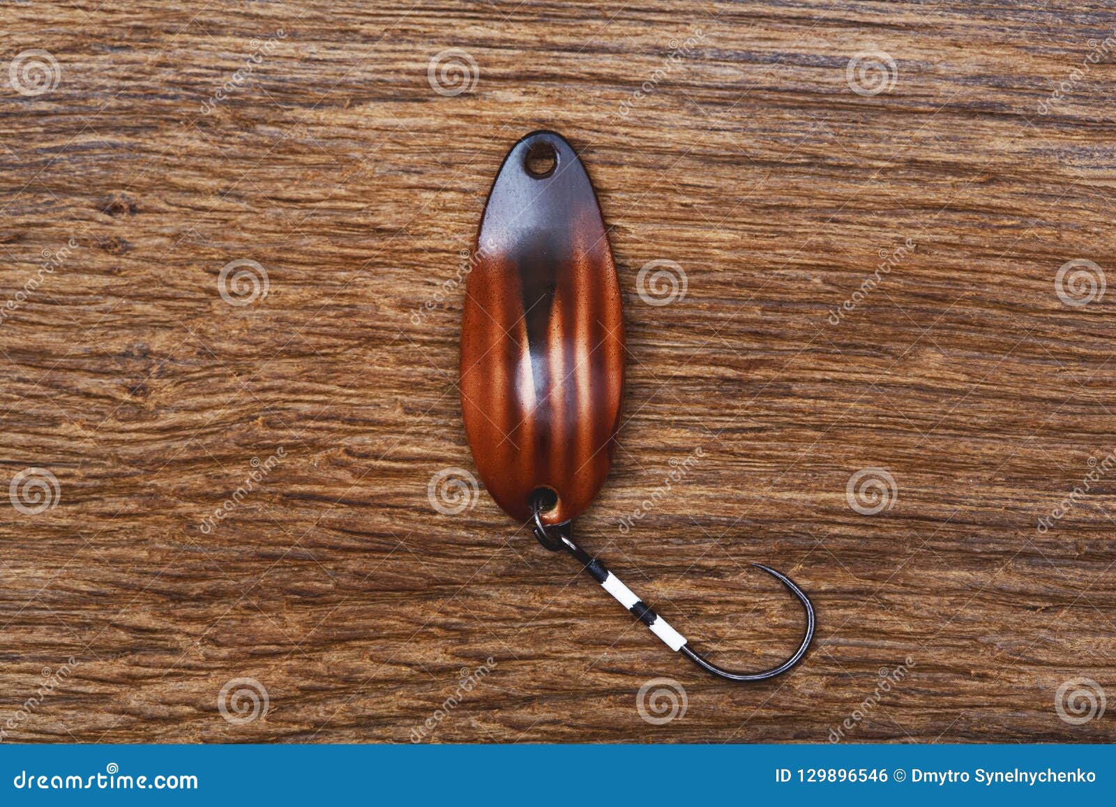 Handmade Fishing Lure on the Old Wooden Table. Stock Photo - Image