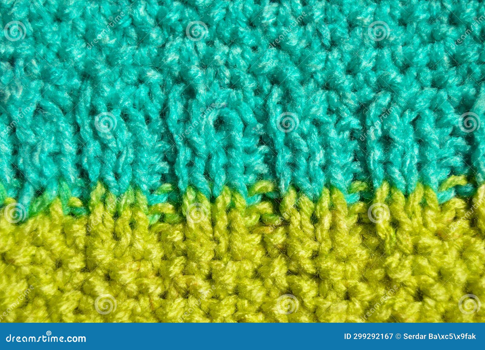 Handmade Knitted Fabric Blue and Green Yellow Wool Background Texture ...
