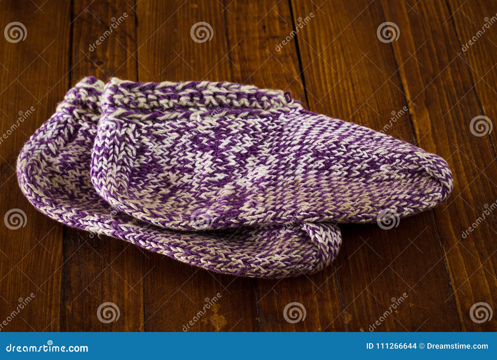 Handmade Knitted Wool Socks on Wooden Table Stock Photo - Image of ...