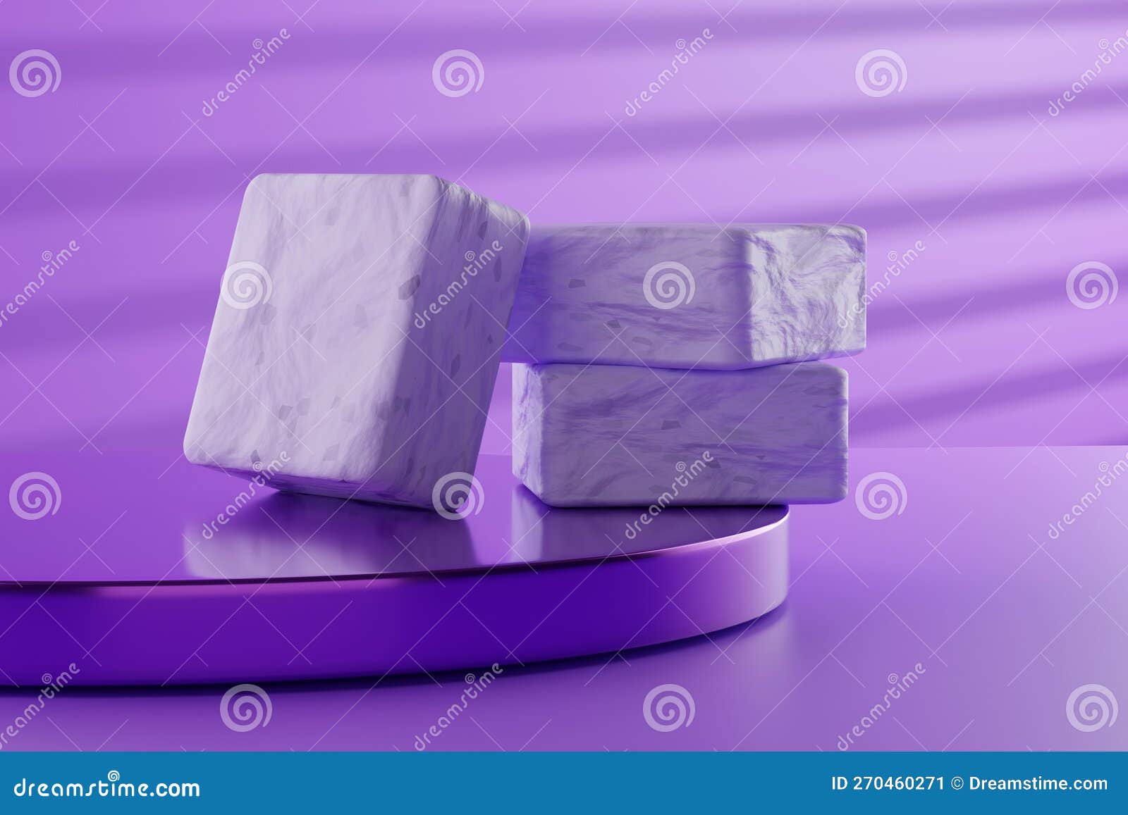 handmade lavender bathing soap bars on a purple podium - 3d  render