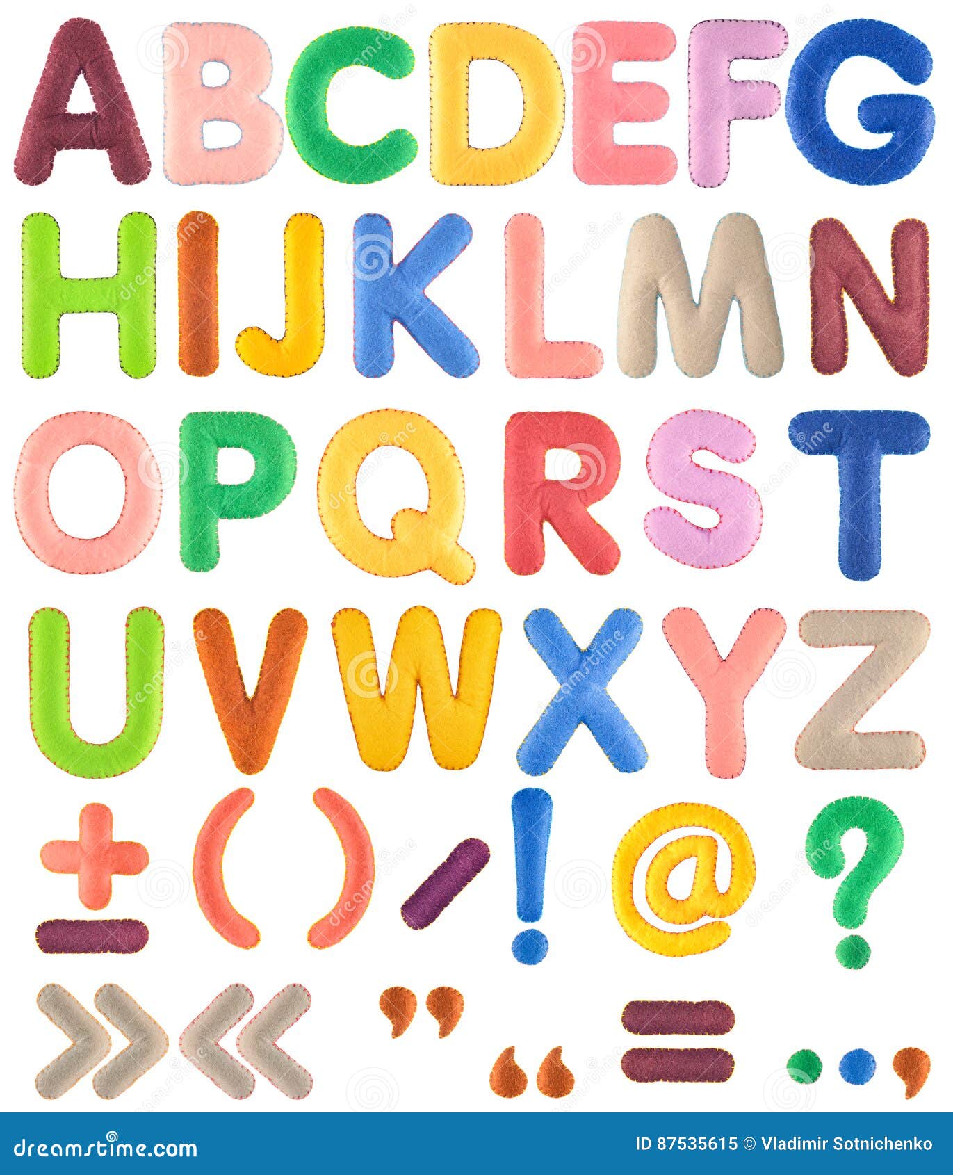 handmade multicolor alphabet set with punctuation marks from felt
