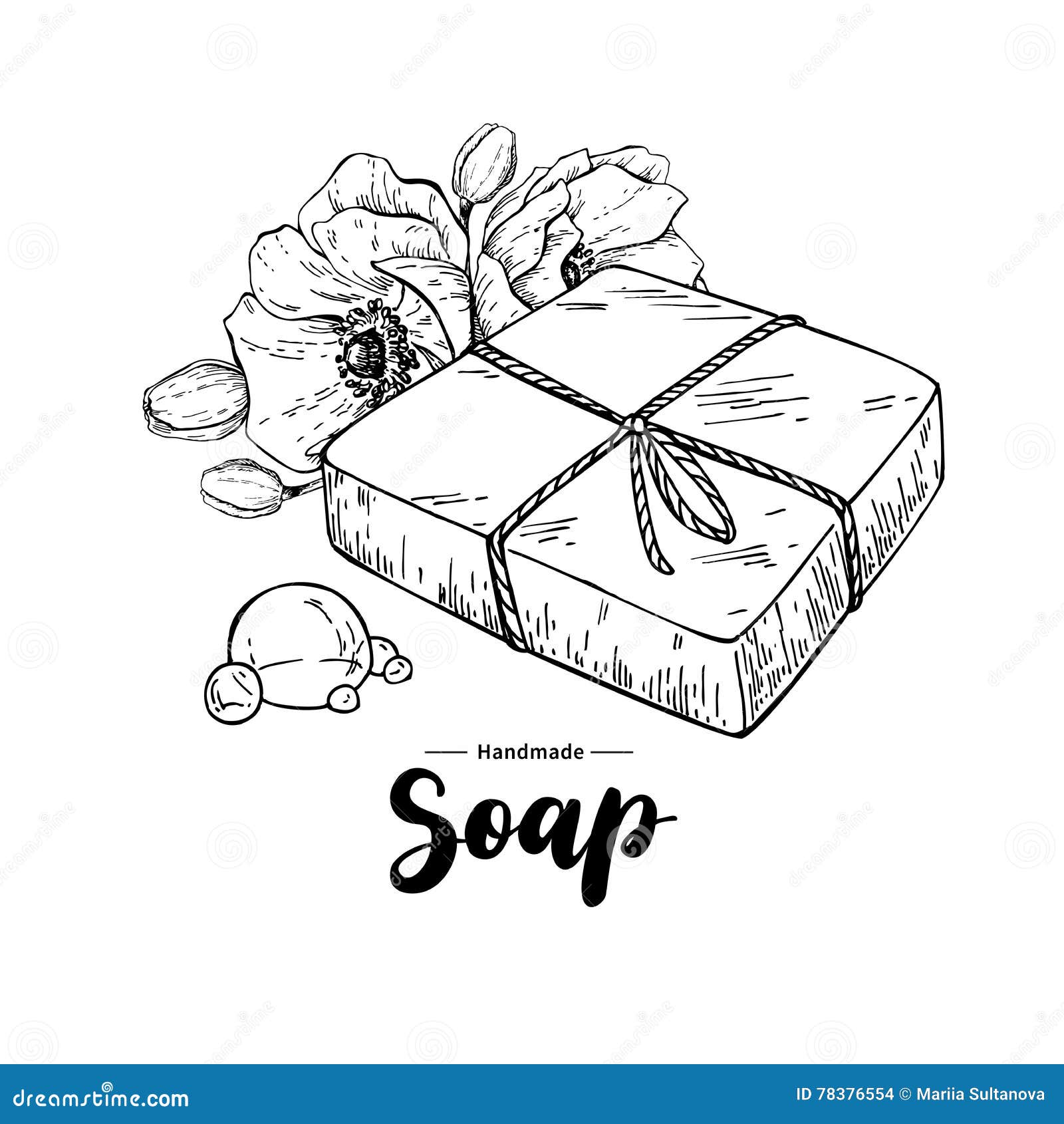 handmade natural soap.  hand drawn organic cosmetic with flower
