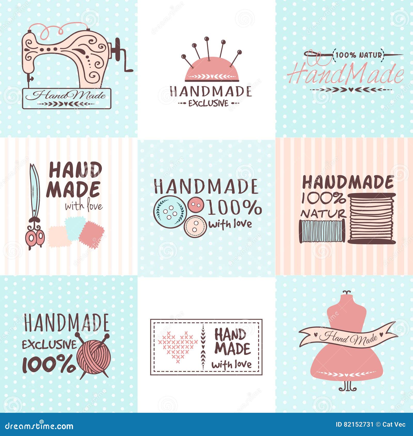 Handmade Needlework Badges Vector Set. Stock Vector - Illustration of ...