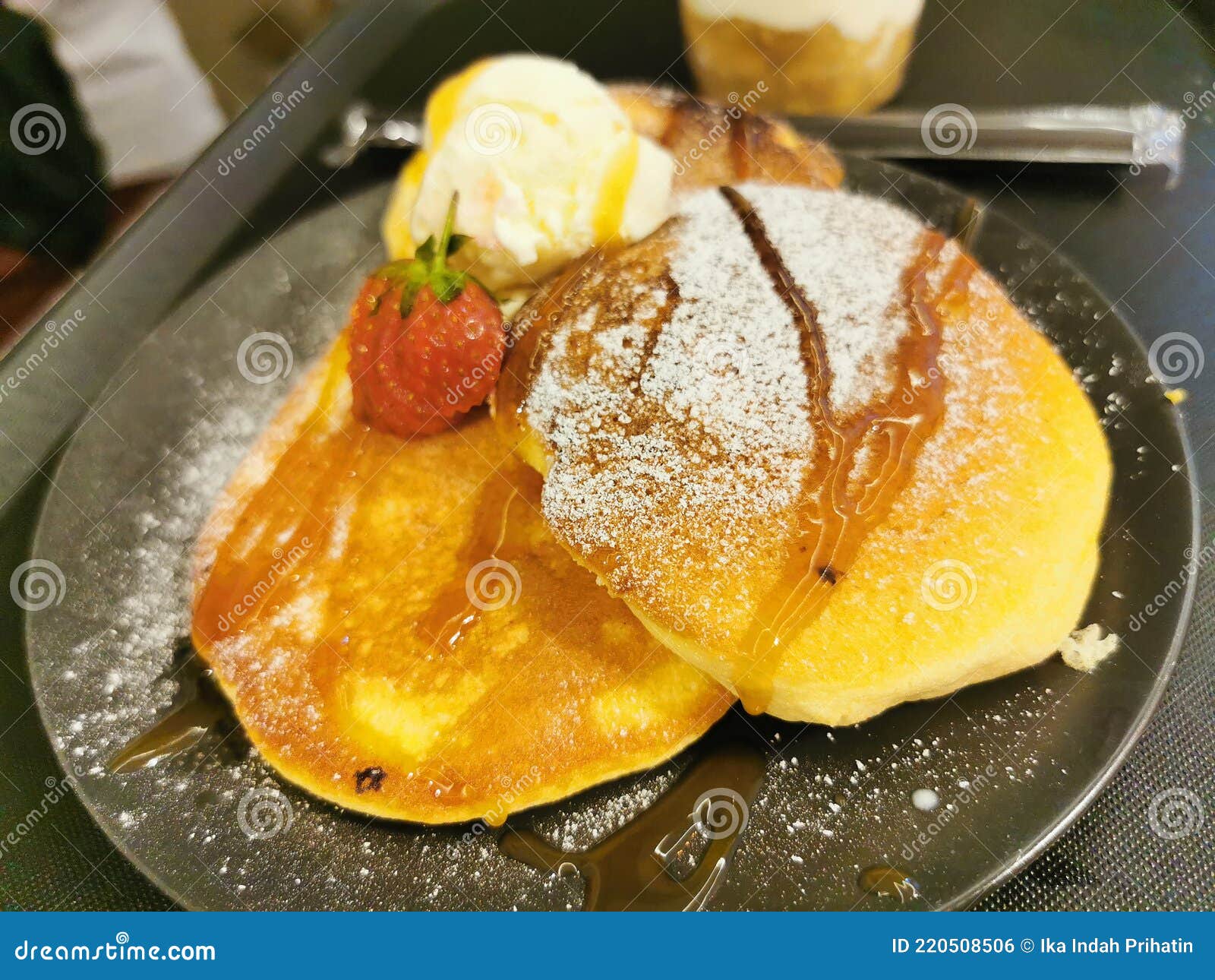 Handmade Pancake with Ice Cream and Strawberry Stock Photo Image of dish, vegetable 220508506