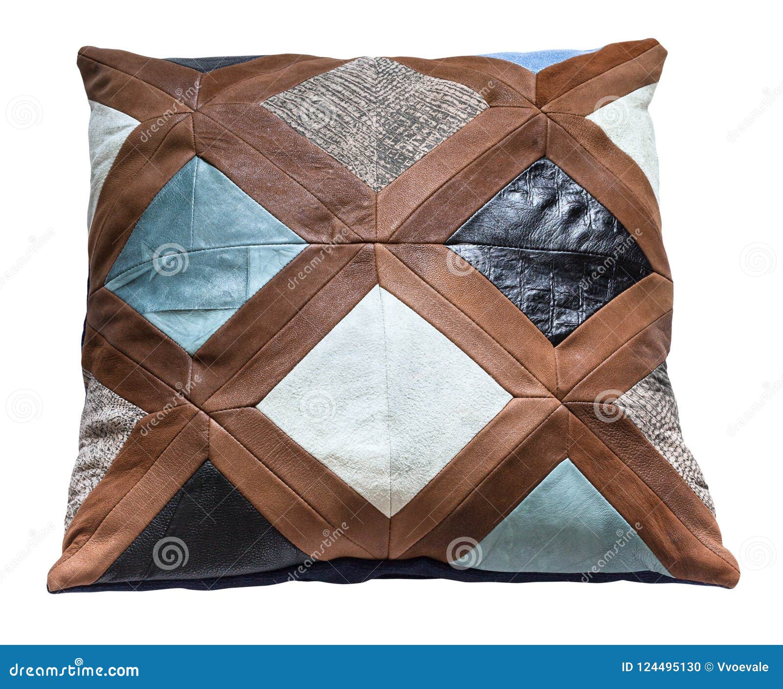 Handmade Patchwork Leather Throw Pillow Isolated Stock Photo Image of