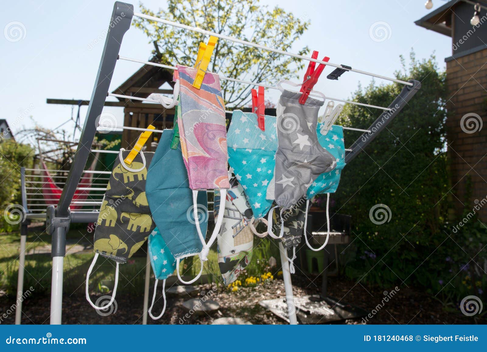 Handmade Protection Masks on a Clothes Line Stock Photo Image of