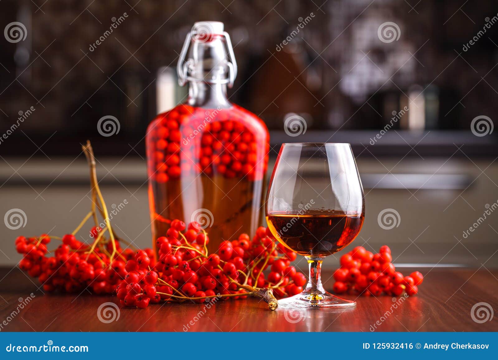 Handmade Rowan-vodka and Red Berries of Rowan Tree Stock Photo - Image ...