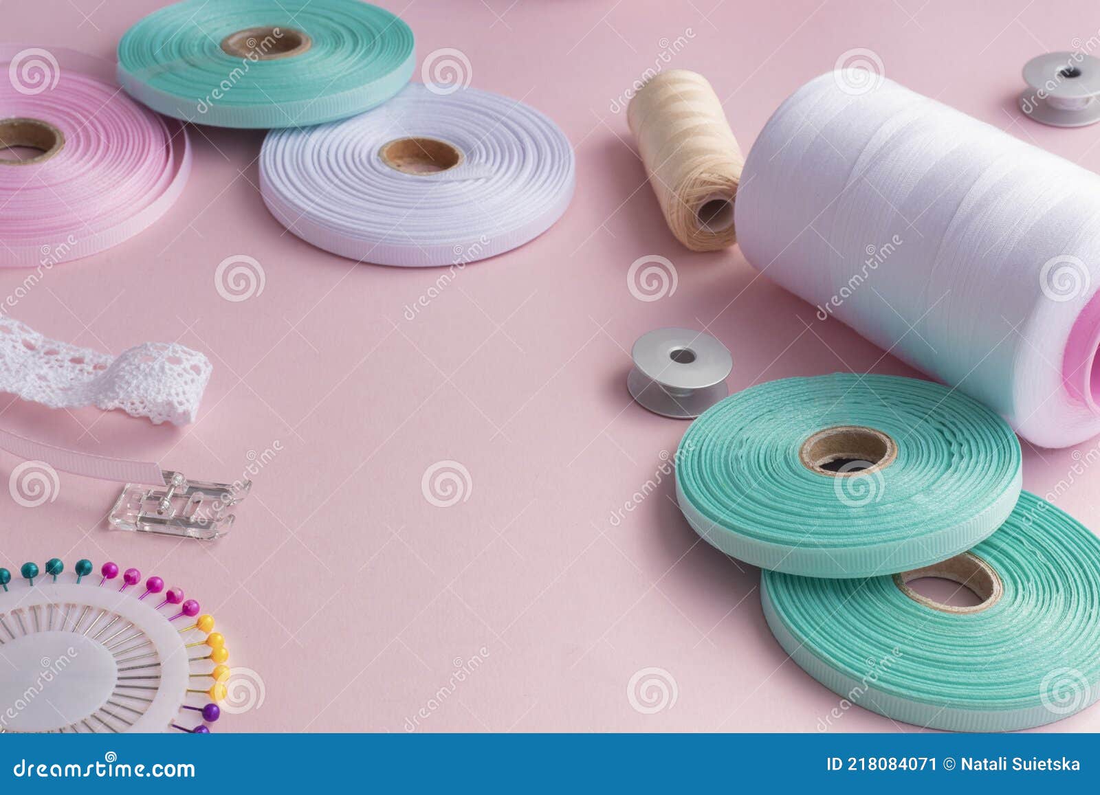 Handmade and Sewing Background. Sewing Accessories for Needlework on