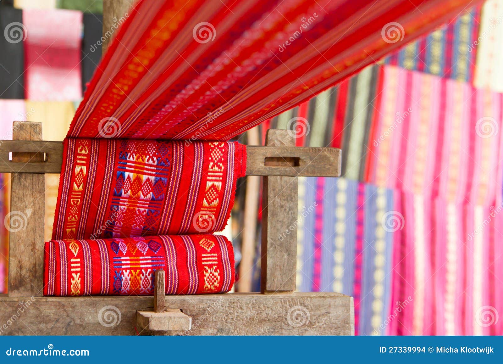 Handmade Silk Textile Industry, Silk Scarf on a Old Machine Stock Photo