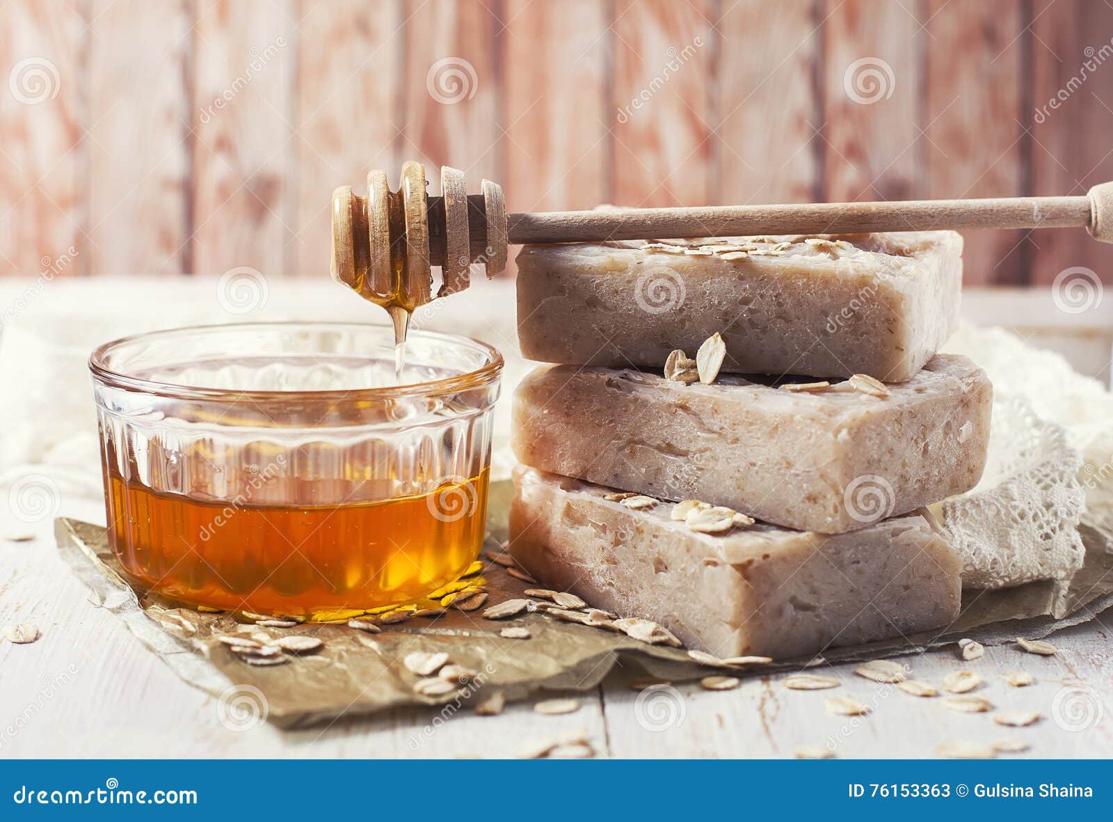 handmade soap with honey and oatmeal.