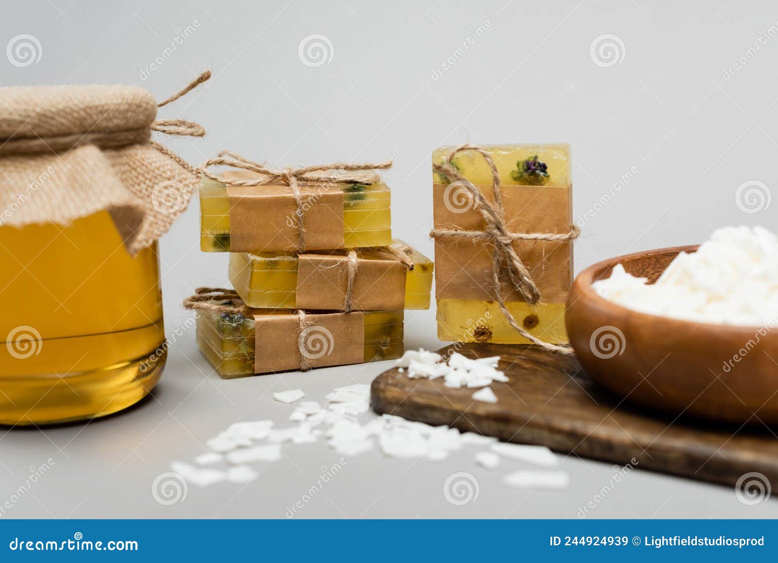 Handmade Soap Near Blurred Wax and Stock Image - Image of scented