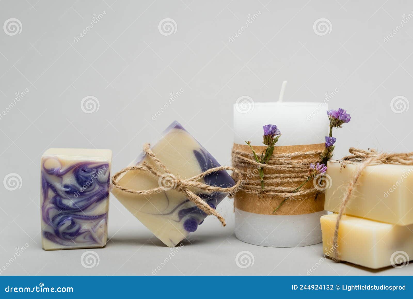 Handmade Soap Near Candle with Flowers Stock Photo - Image of handmade