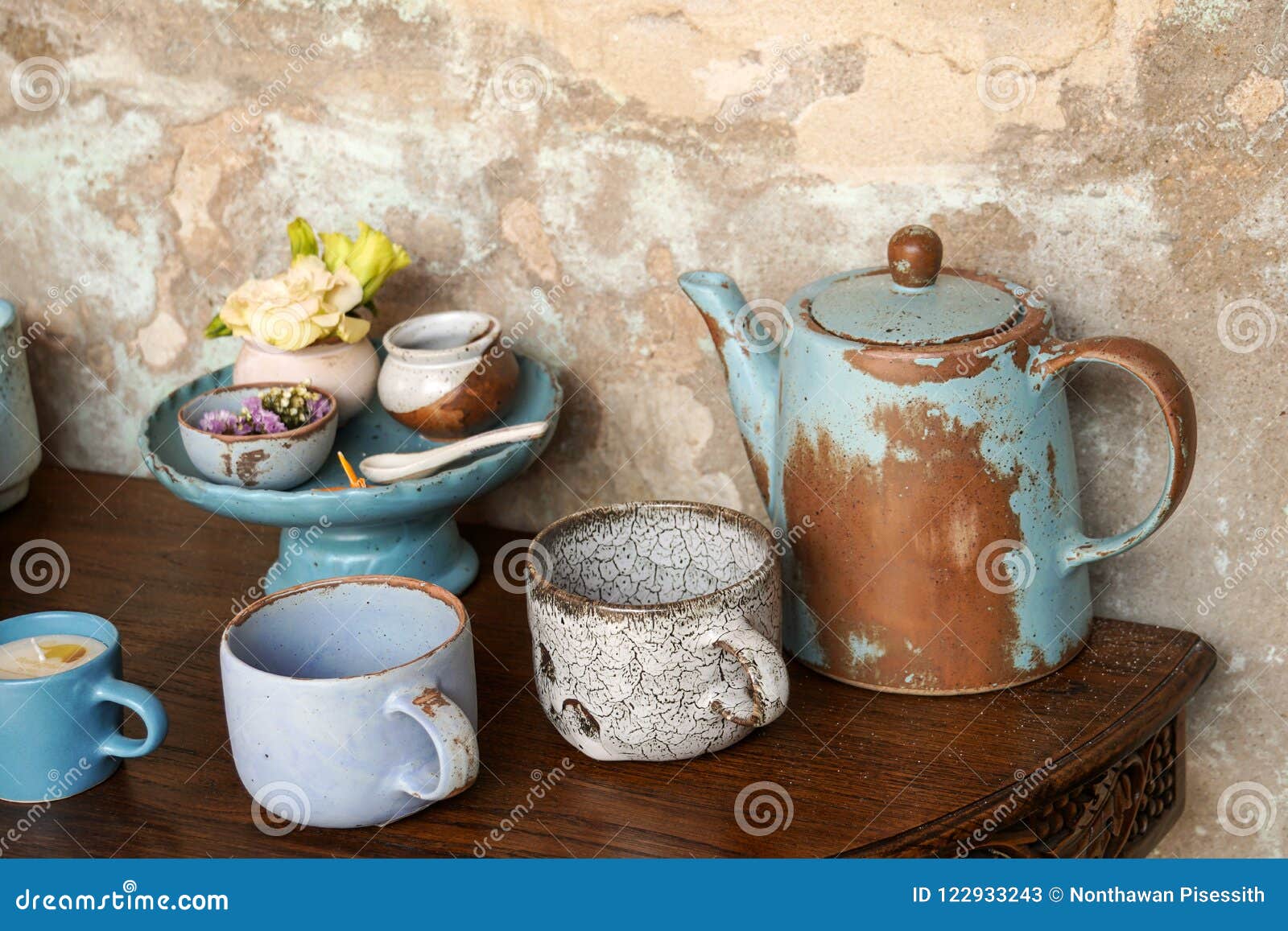 Handmade Teapot and Cups Ceramic Porcelain Set Stock Image Image of