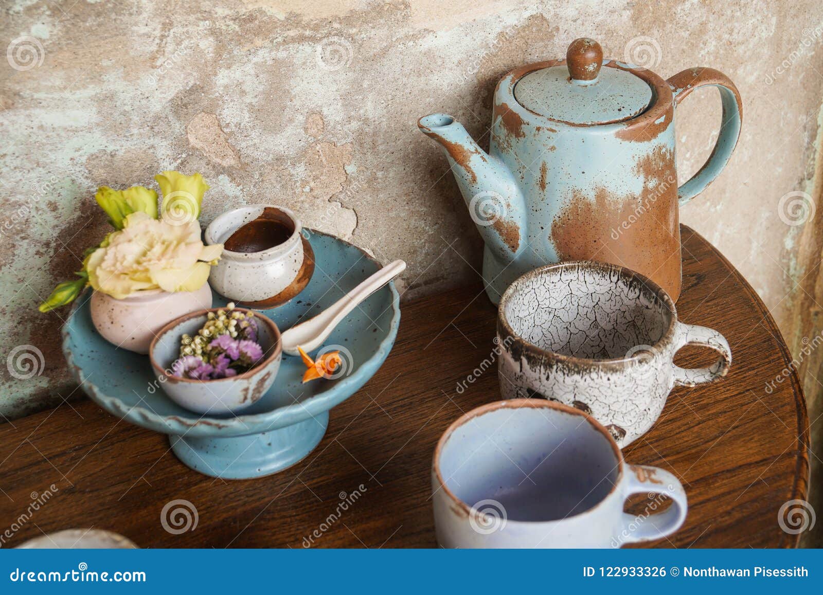 Handmade Teapot and Cups Ceramic Porcelain Set Stock Photo Image of