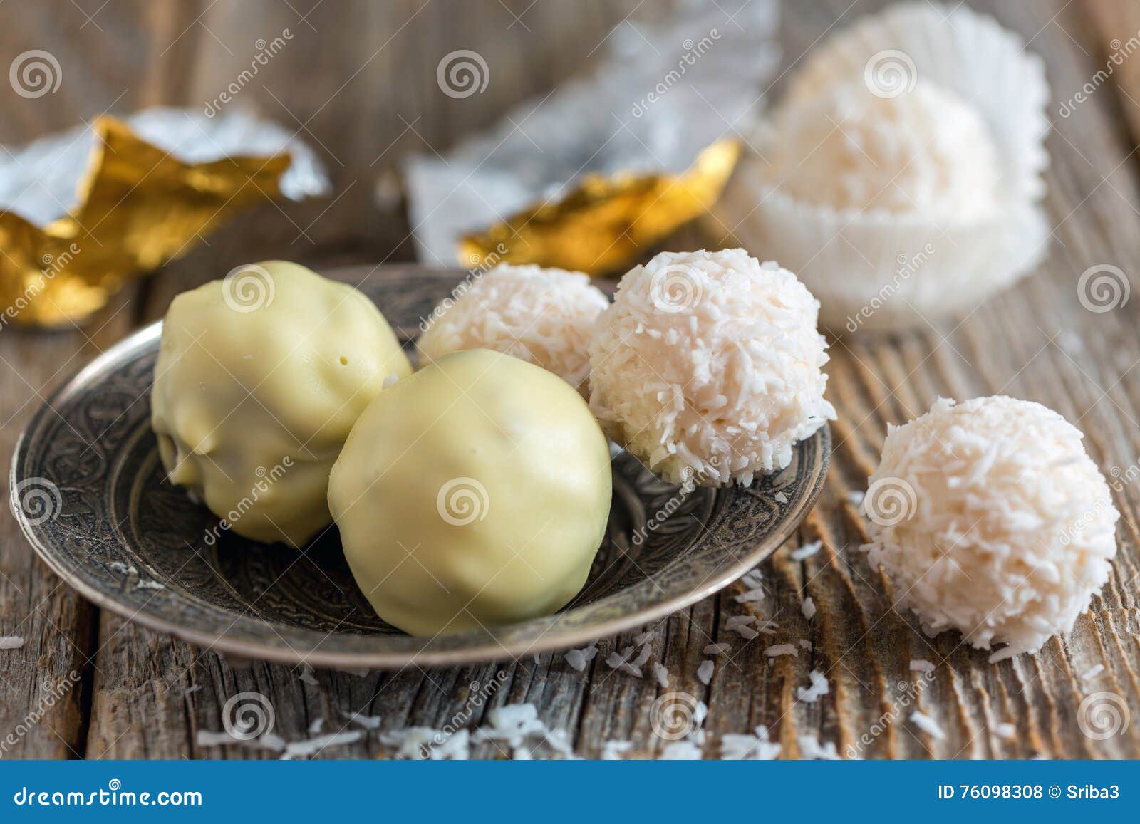Handmade Truffles White Chocolate Closeup. Stock Photo Image of tasty, delicious 76098308