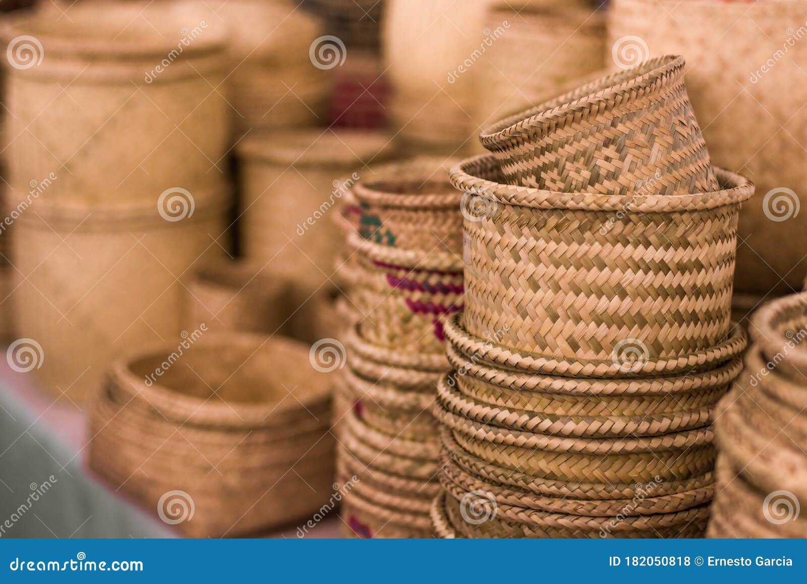 Handmade Wicker Baskets in Mexican Market Stock Photo Image of