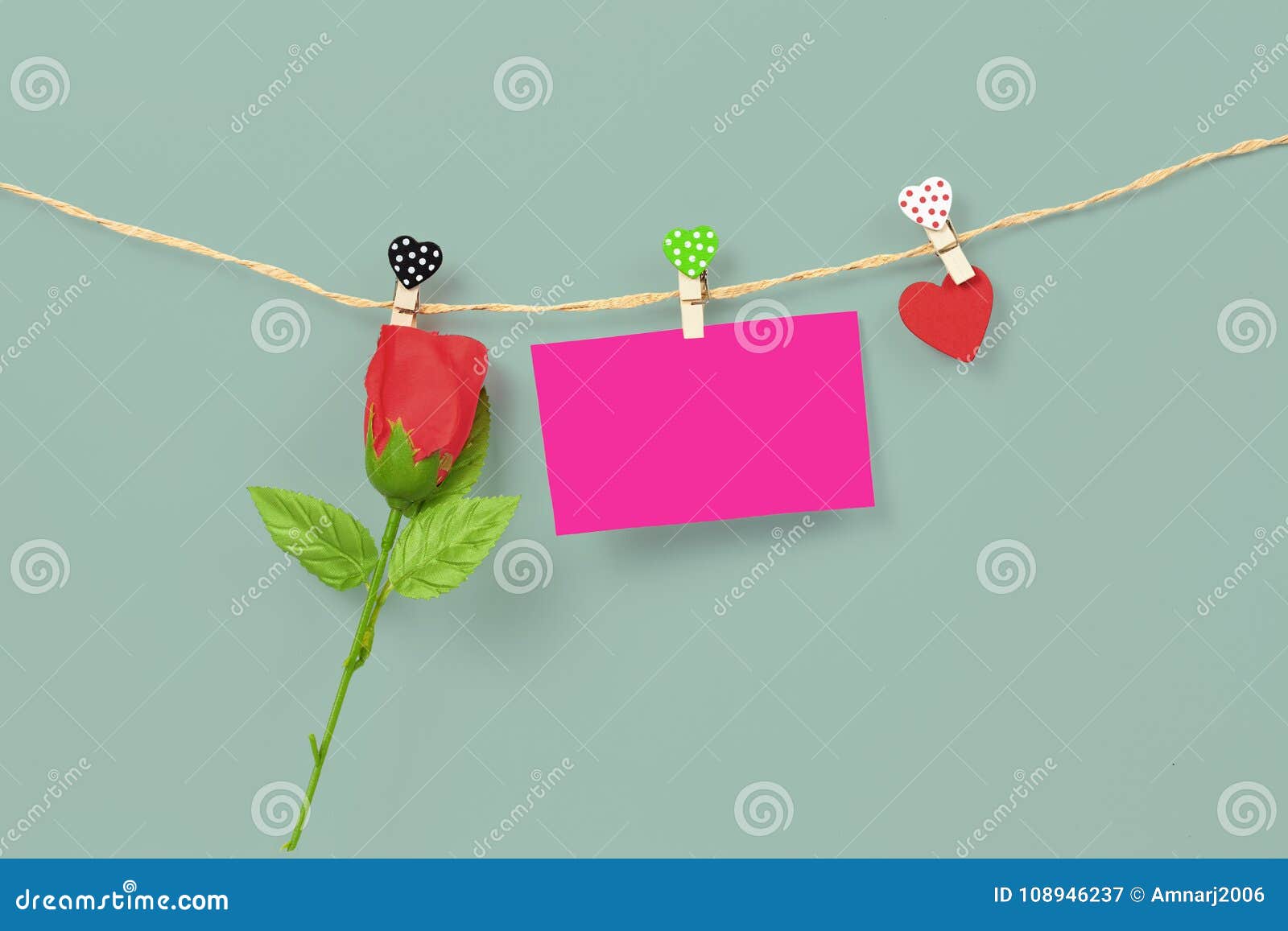 Handmade Wood Hearts Hanging on Cloth Line Stock Image - Image of