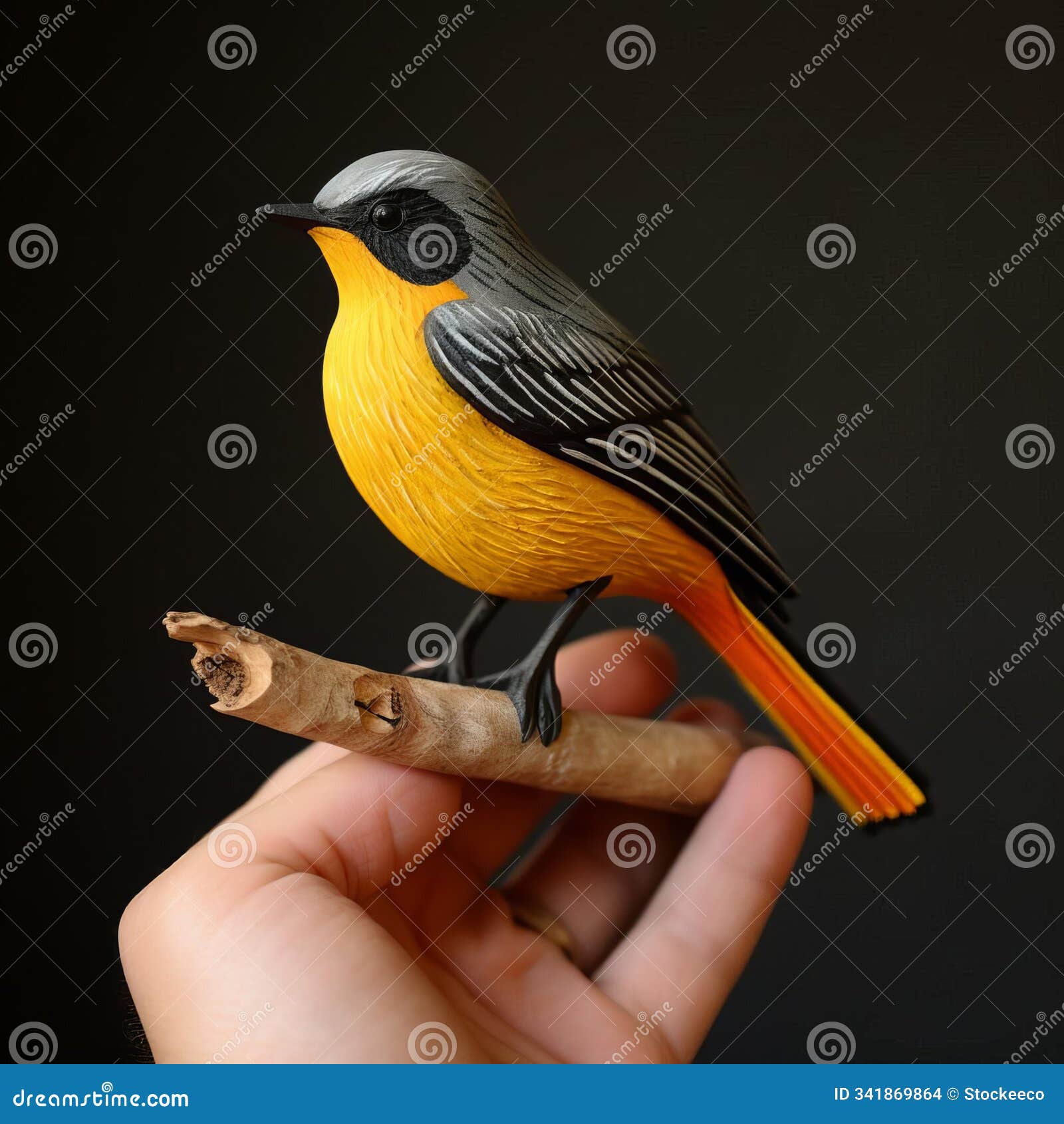 handmade wooden carving of american redstart bird figurine