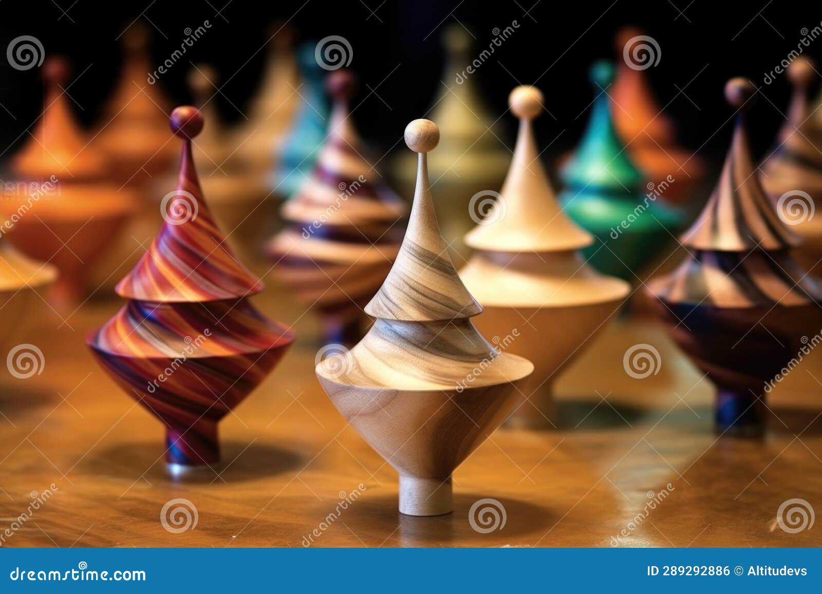 Handmade Wooden Spinning Tops in Motion Stock Photo Image of motion