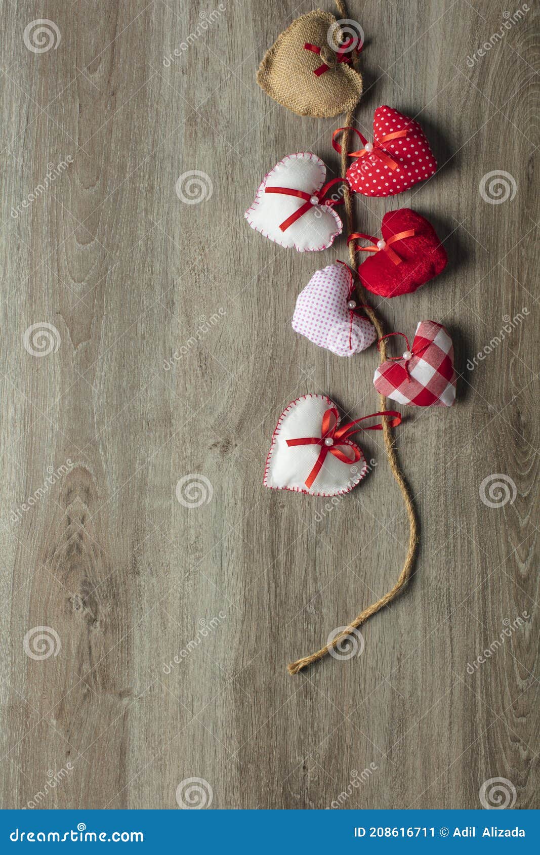handmaded hearts on wooden background. valentine's day card