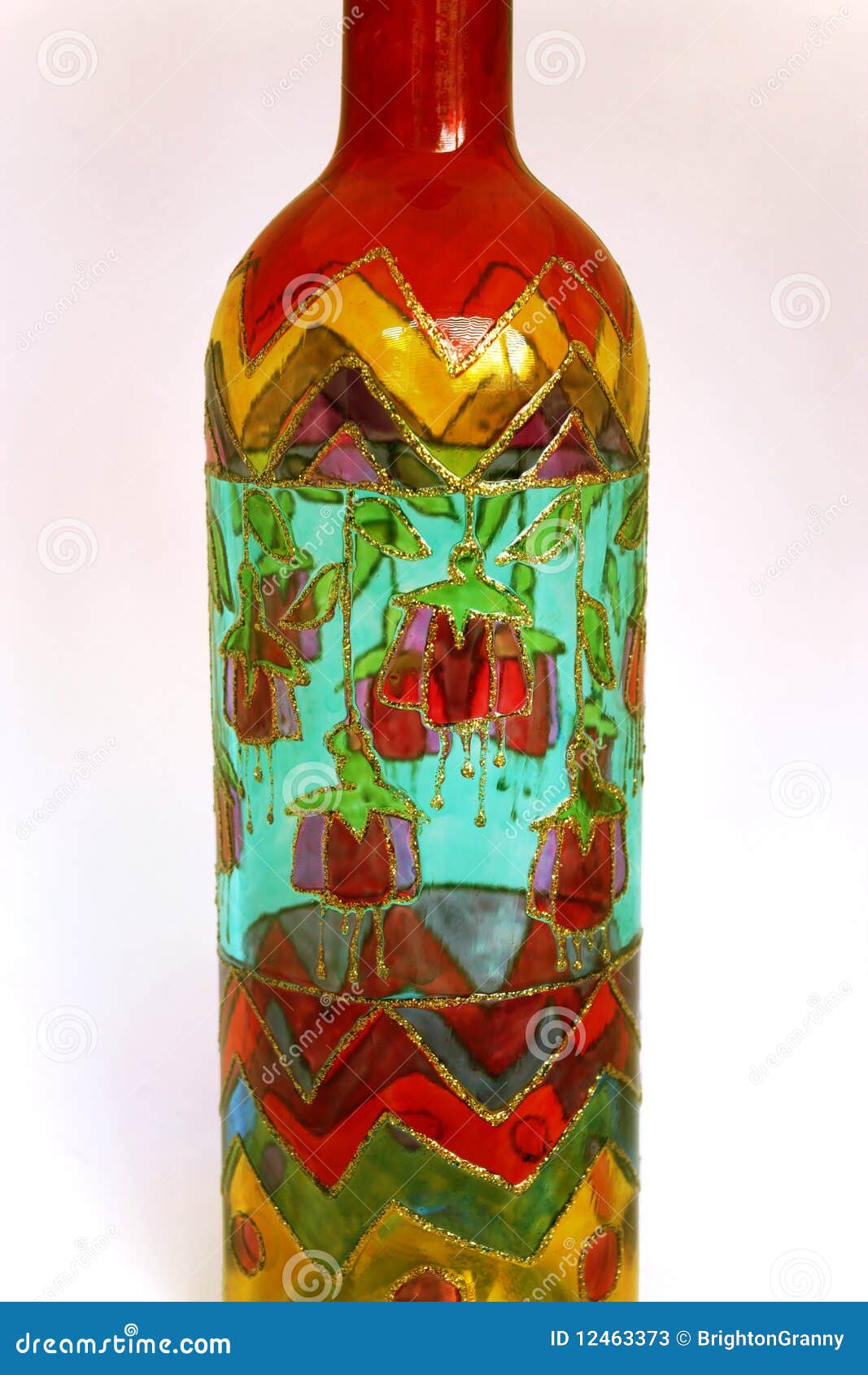 Hand painted glass bottle. stock image. Image of colourful 12463373