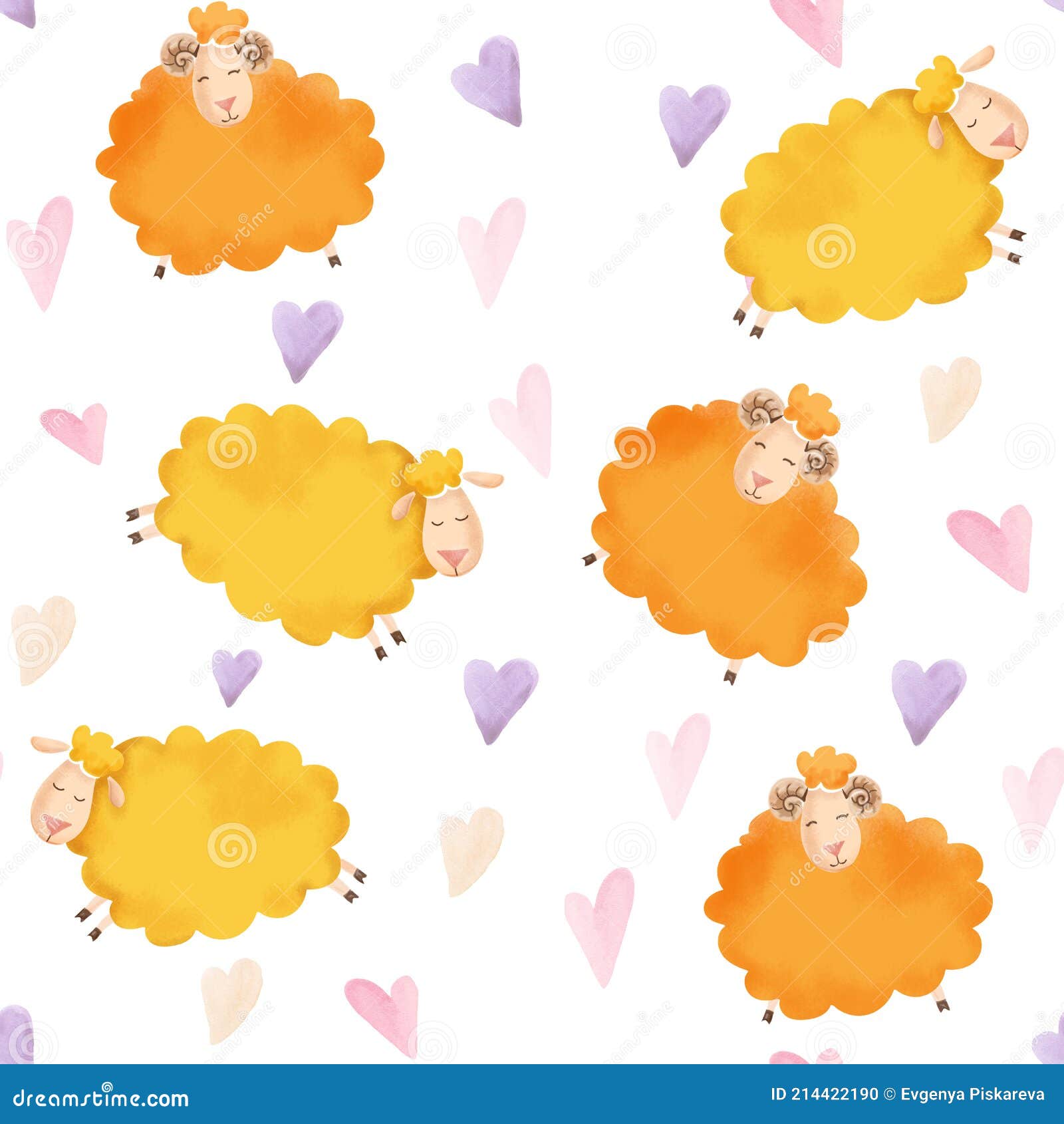 Handpainted Cartoon Pattern Lamb with Heart Stock Illustration