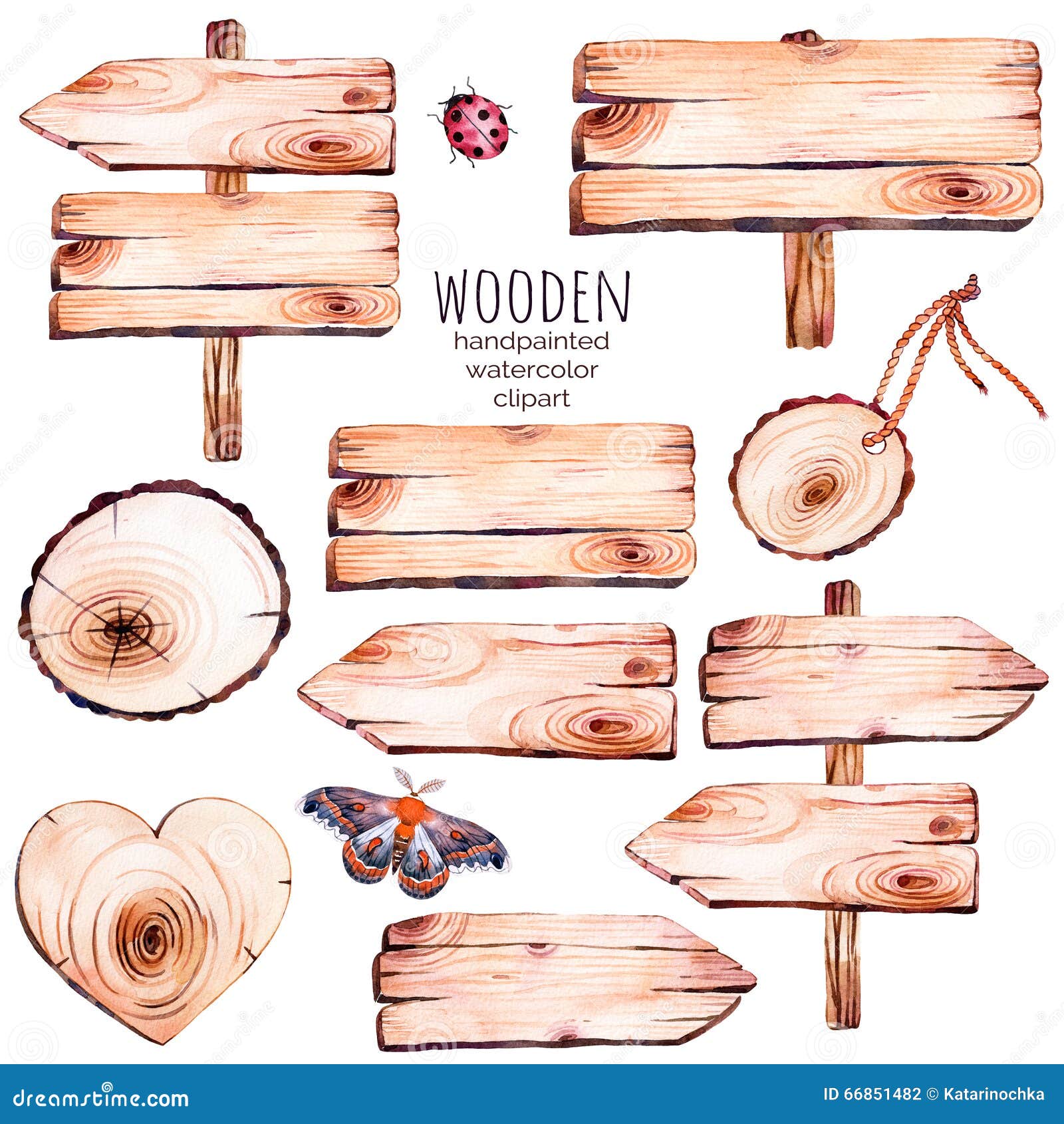 this handpainted collection of 9 watercolor wood slices clipart.