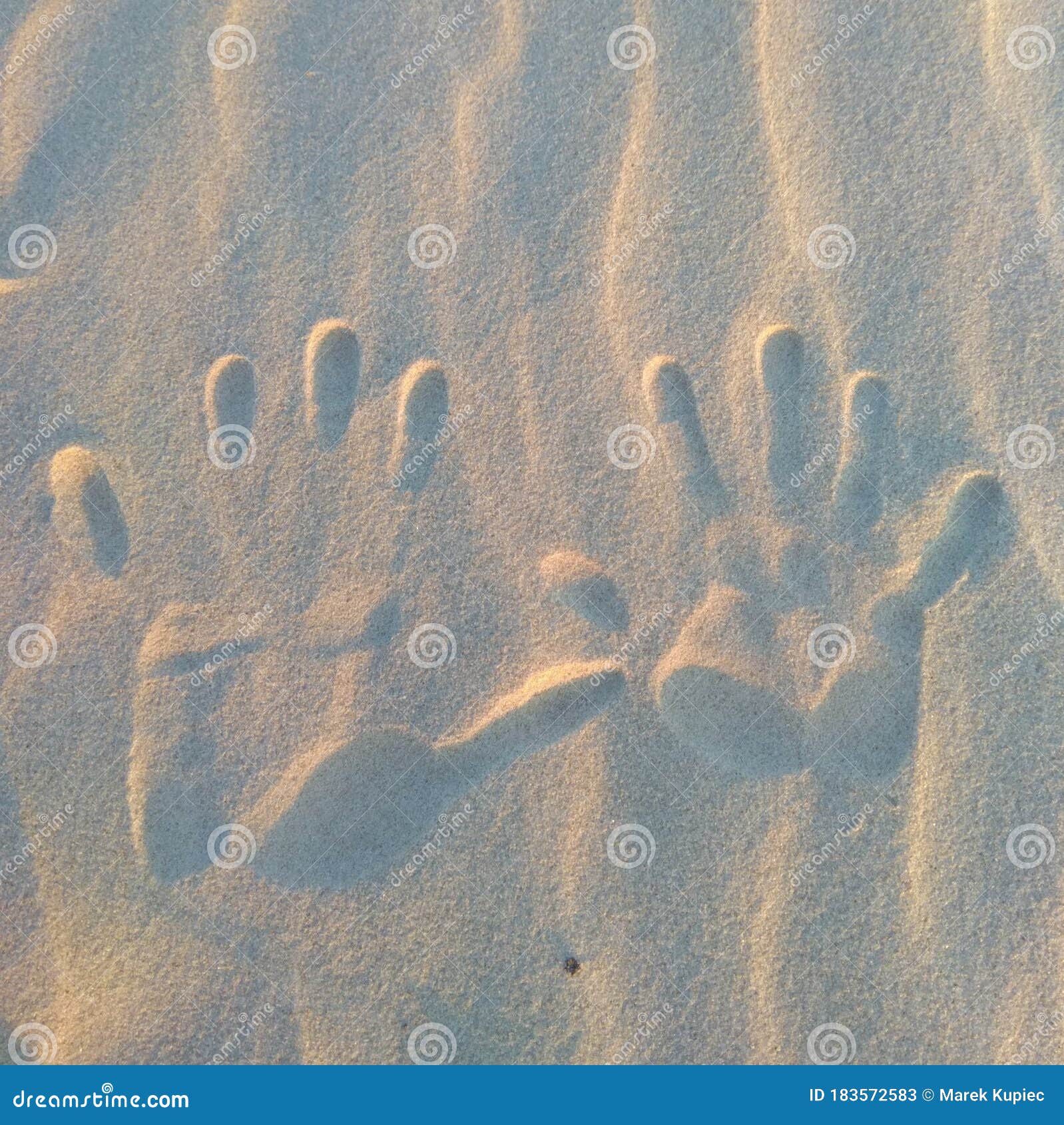 Handprints Reflecting in the Sand Stock Image - Image of woman, morning ...