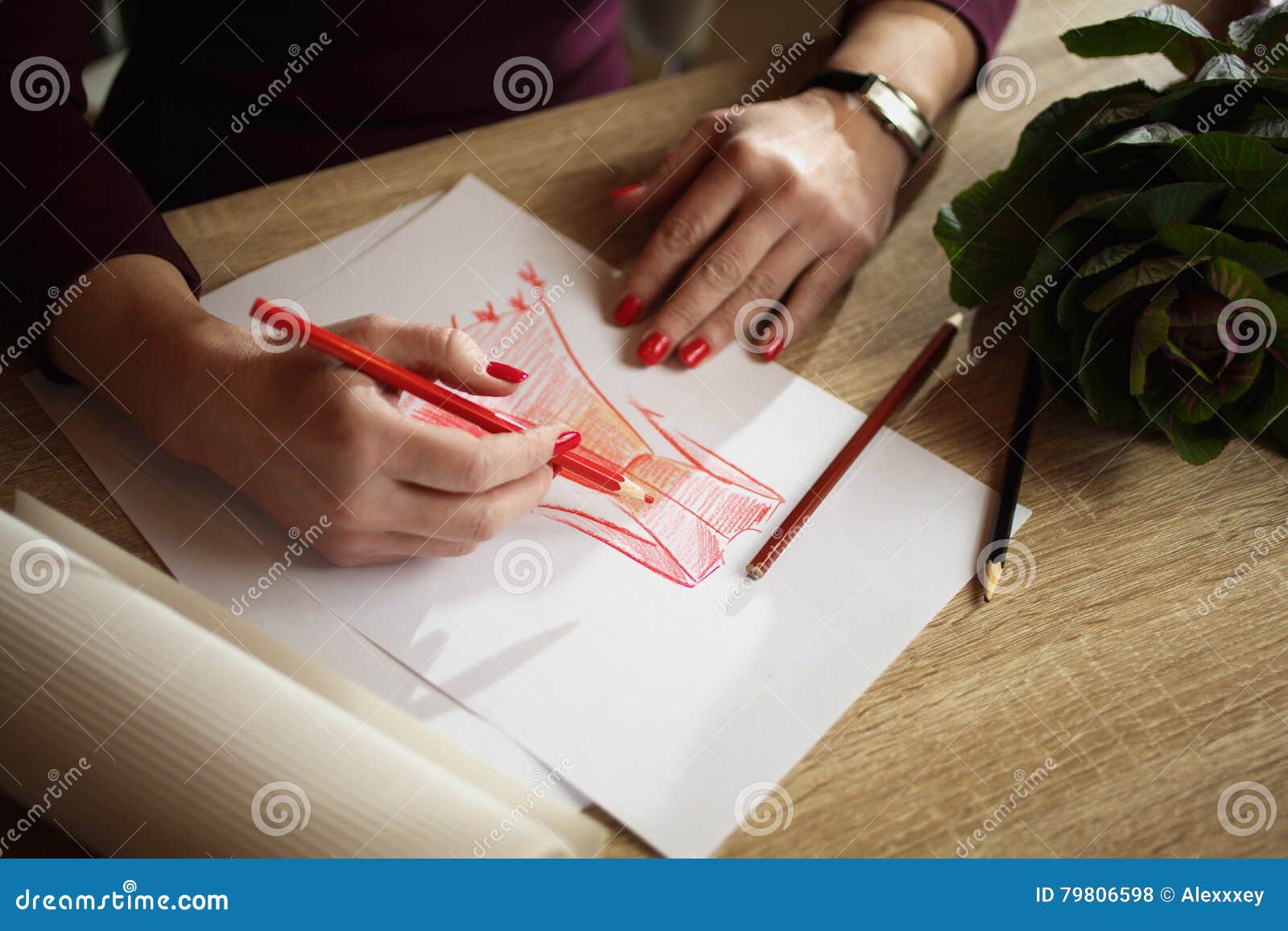 Hands Adult Woman Depicting a Pencil Sketch of the Dress Stock Photo ...