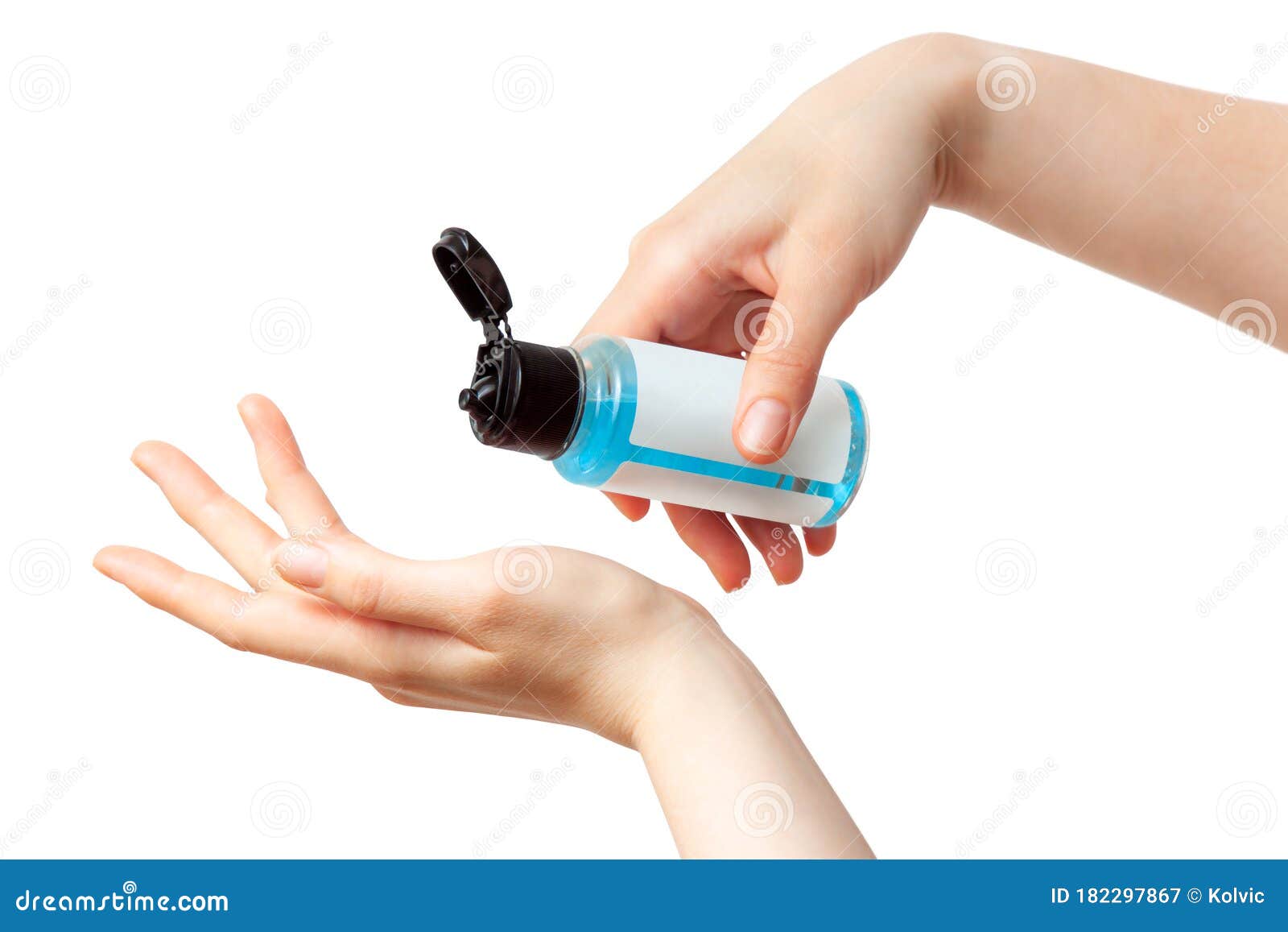 Hands Applying Blue Sanitizing Protective Gel Stock Image Image of