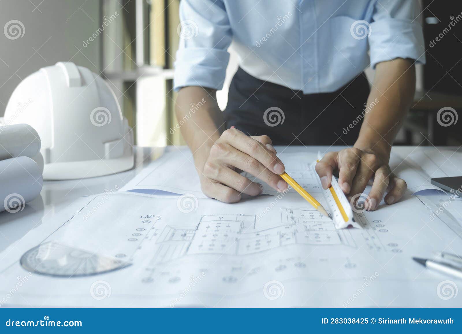 Engineer and Architect Working with New Project. Stock Image - Image of