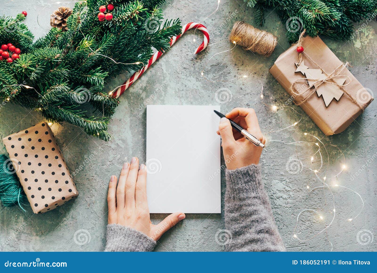 Hands On Blank Form Write Christmas Wish List. Stock Image - Image