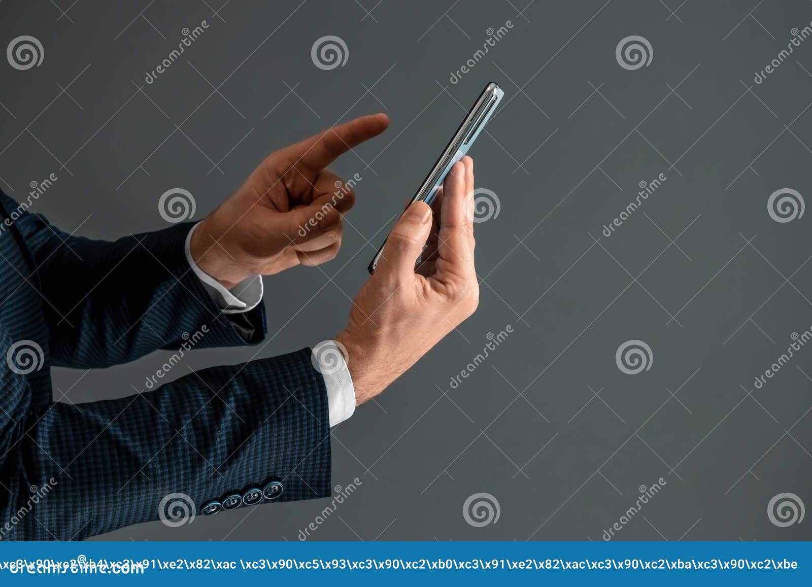 Hands of a Businessman in a Business Suit Holds a Smartphone ...