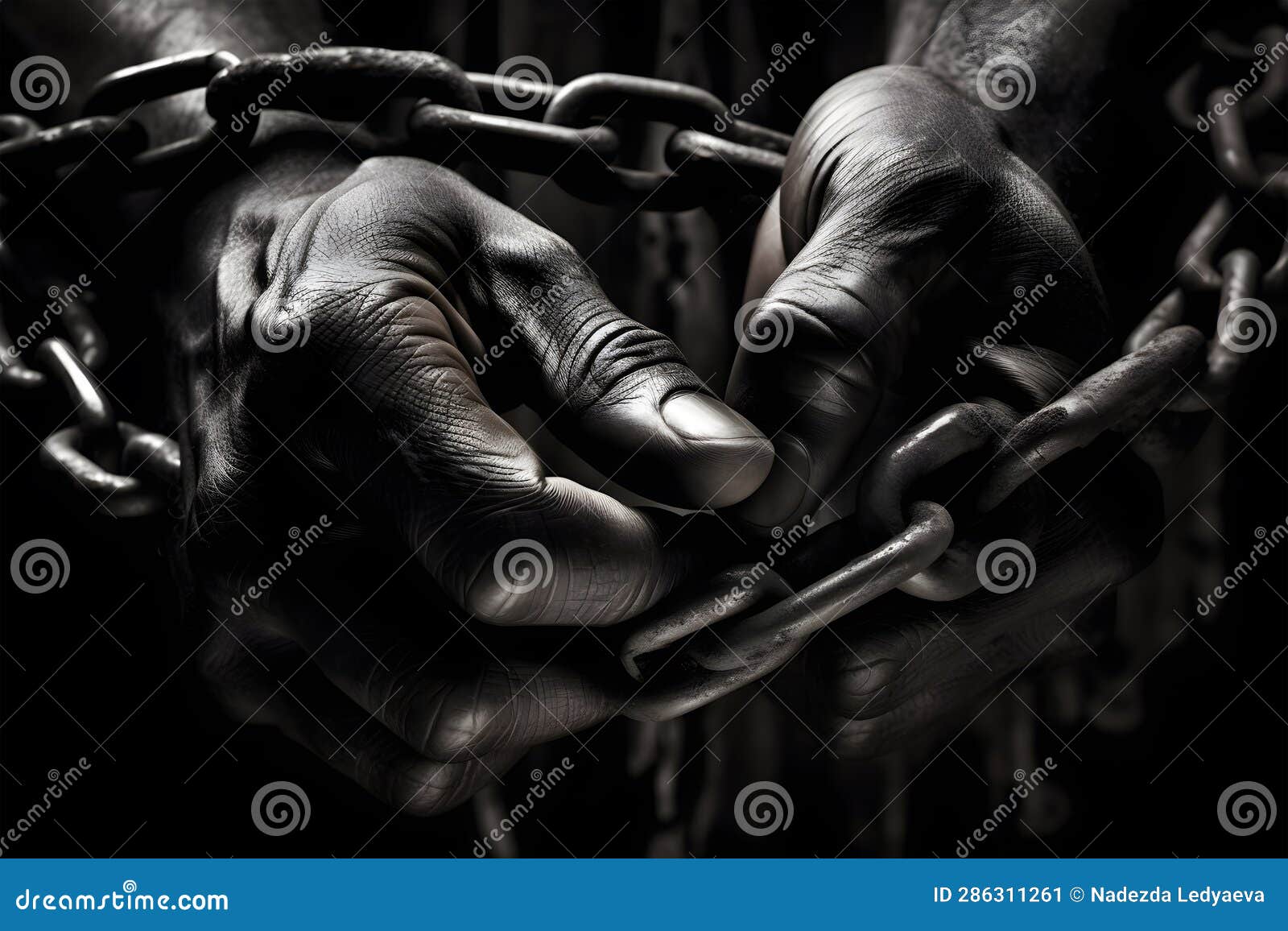Hands with Chains, Slavery, a Difficult Life. Stock Illustration