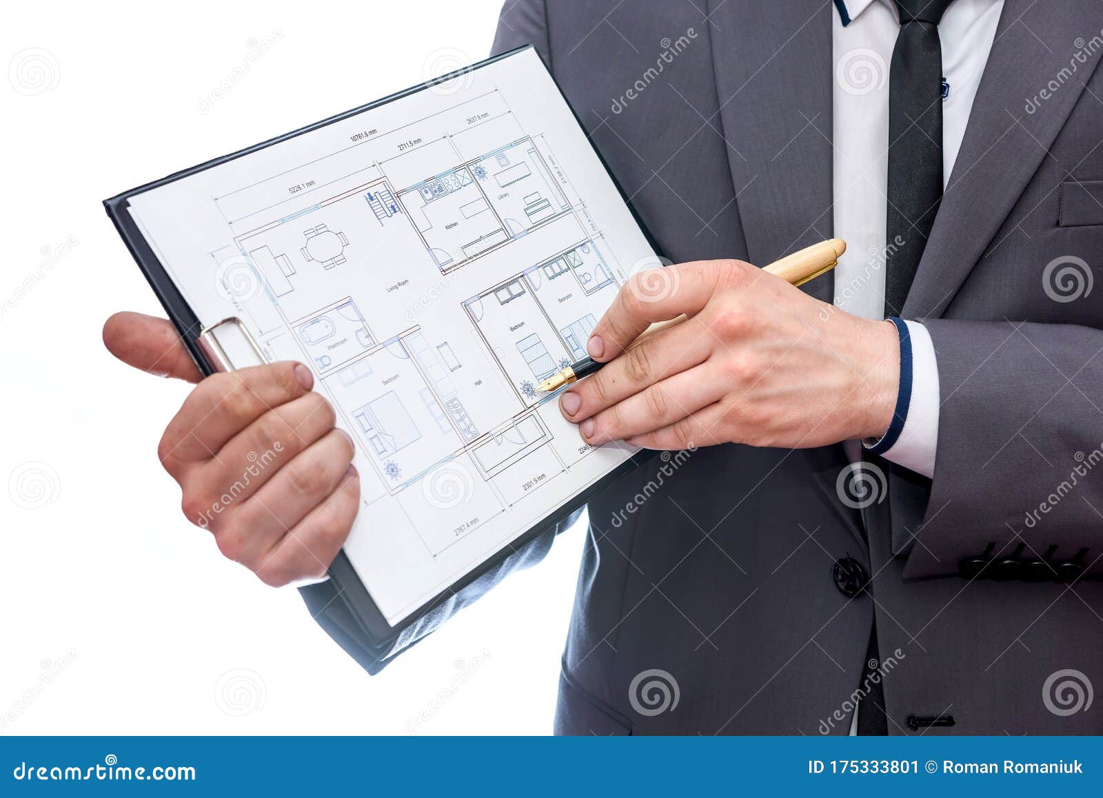 Hands with Clipboard and House Plan Close Up Stock Image Image of