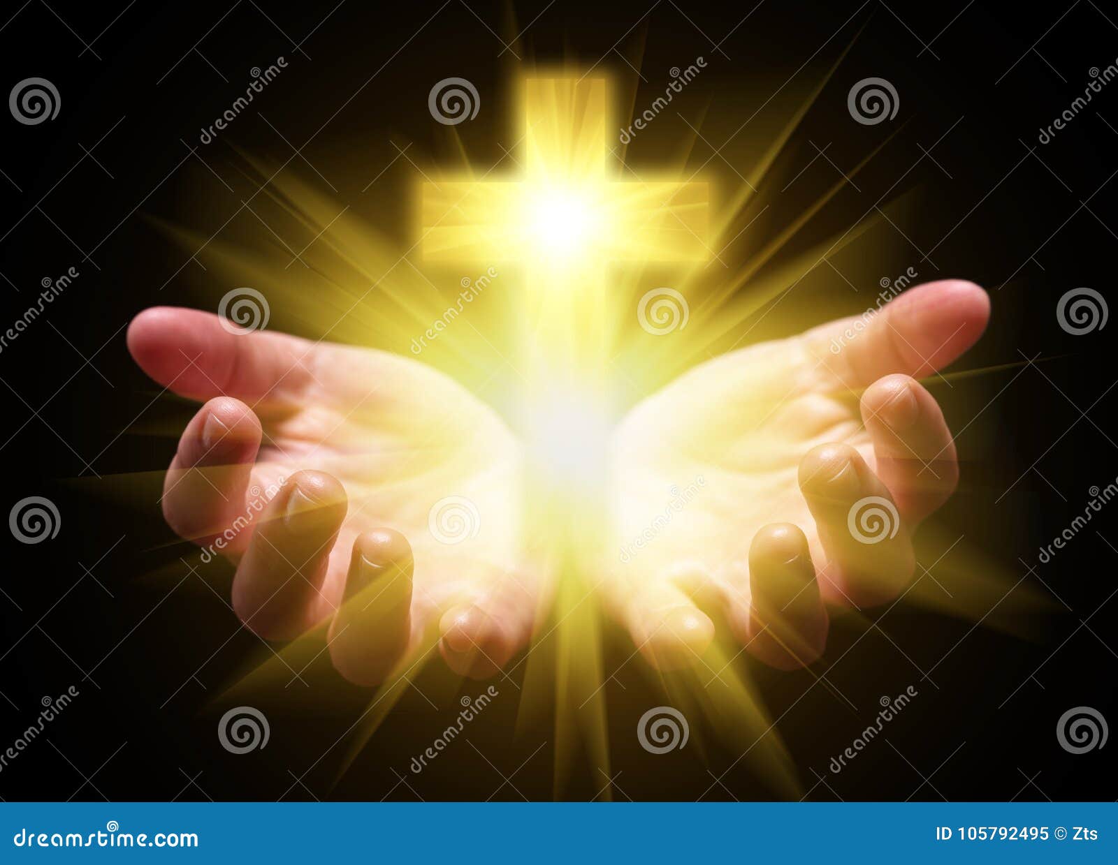 hands cupped and holding or showing cross or crucifix. concept for christian, christianity, catholic