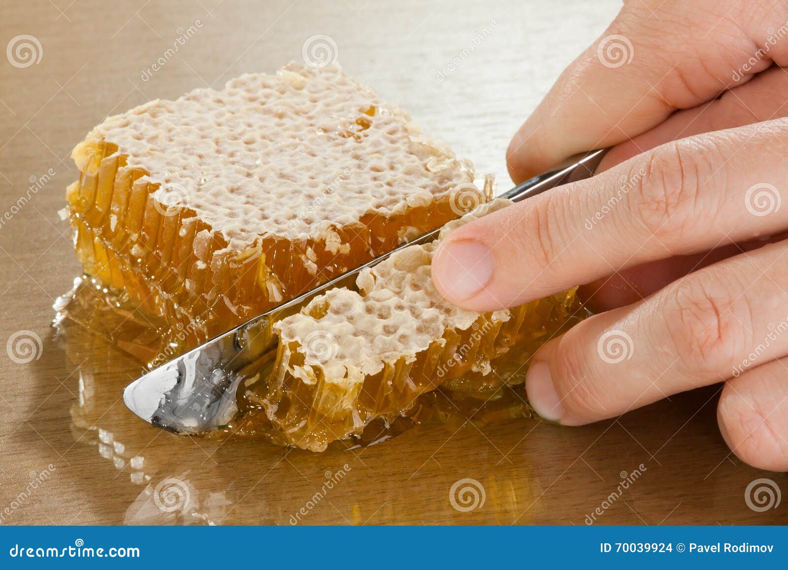 Hands Cutting Honey Closeup Stock Photo Image of liquid