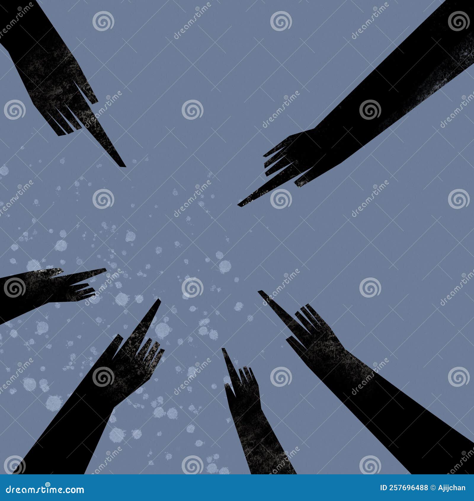 Hands from Different Directions Pointing To the Centre Stock