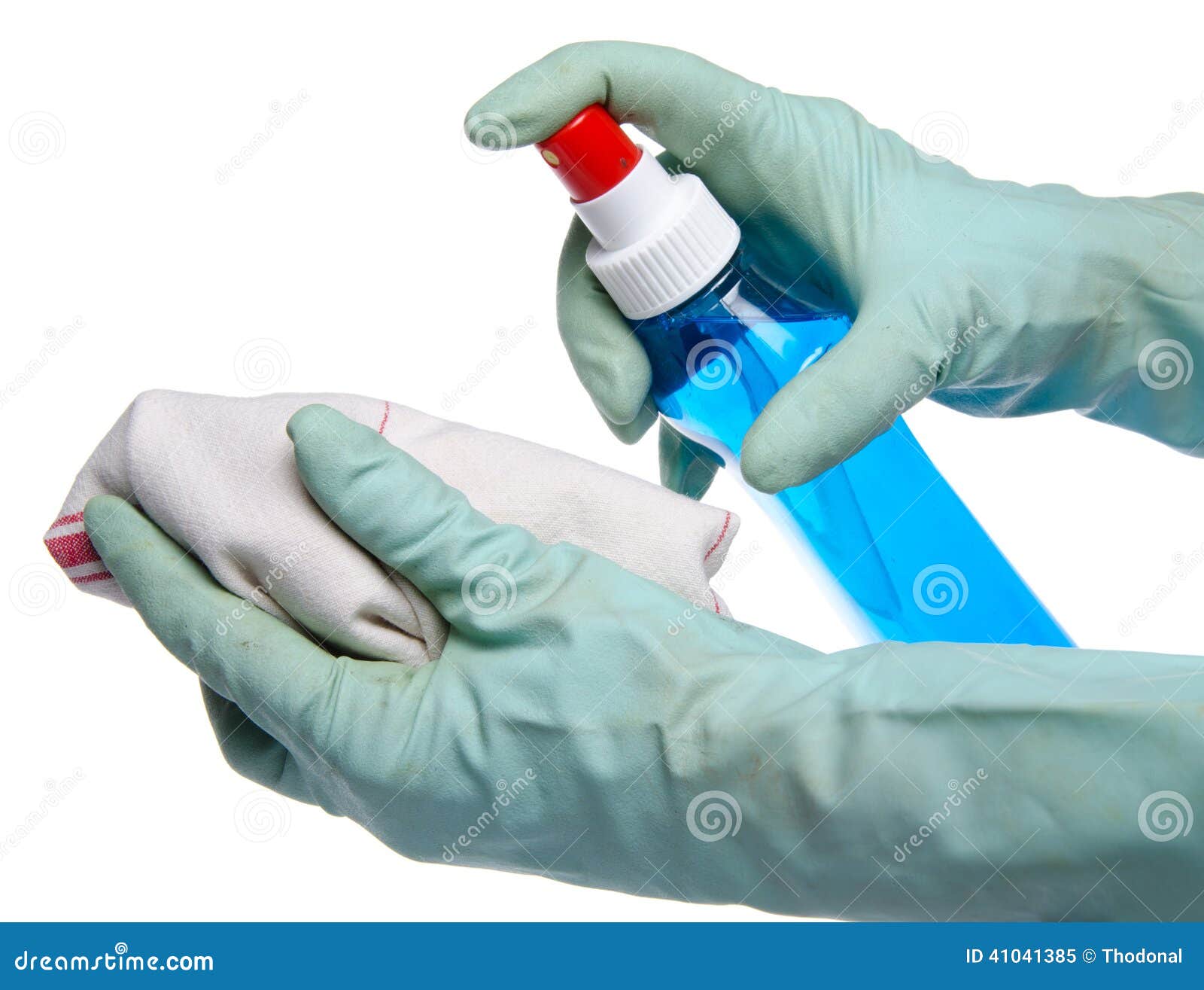 Hands with Dish Gloves Spraying a Cloth Stock Image Image of disinfect, maid 41041385